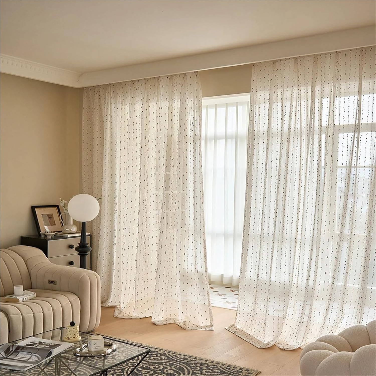 Solid Blackout Curtains for Bedroom 2 Pieces Linen Tulle Curtains for Bedroom, Cute Opacity Curtain Decor(W200CXH260CM)