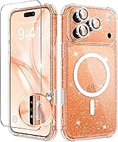BERFY iPhone 17 Pro Max Clear Glitter Case for Women - MagSafe Compatible, Shockproof, Anti-Yellowing with Screen Protector & Diamond Lens Covers 6.9"