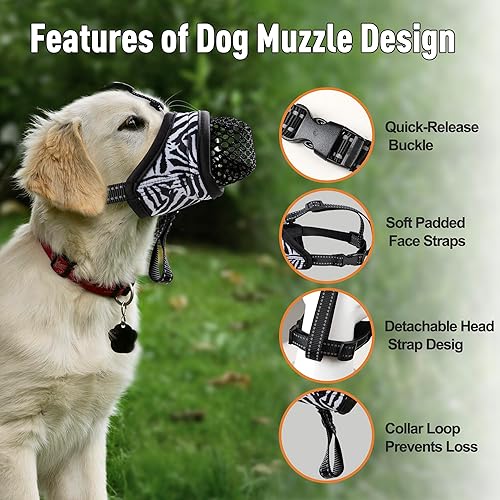 Miniatura 9 de Bozal para perros grandes, antimordeduras, ladridos y lamidos, bozal suave con cubierta de malla extraíble, protector bucal transpirable para perros