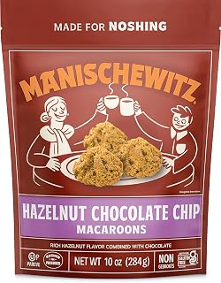 Manischewitz Hazelnut Chocolate Chip Coconut Macaroons 10oz - Gluten Free, Dairy Free, Kosher Passover, Resealable Bag