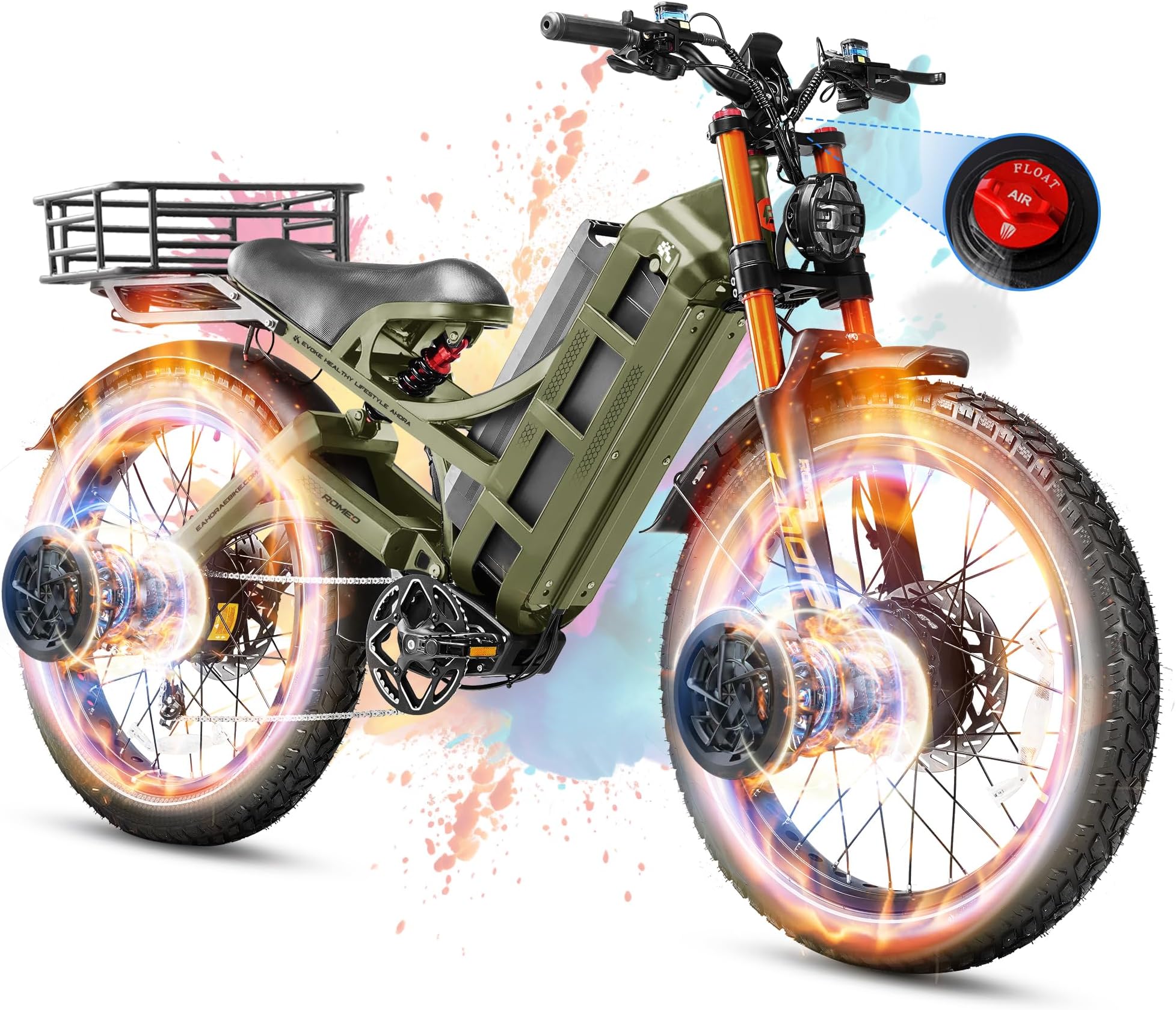 eAhora 2026 Romeo Pro 3/2 50-46Mph Electric Bike for Adults 5600W/4000W/2500W Dual Motor Ebike 60V/80Ah 52V/70Ah Long Range Fat Tire Full Suspension Electric Mountain Bicycle