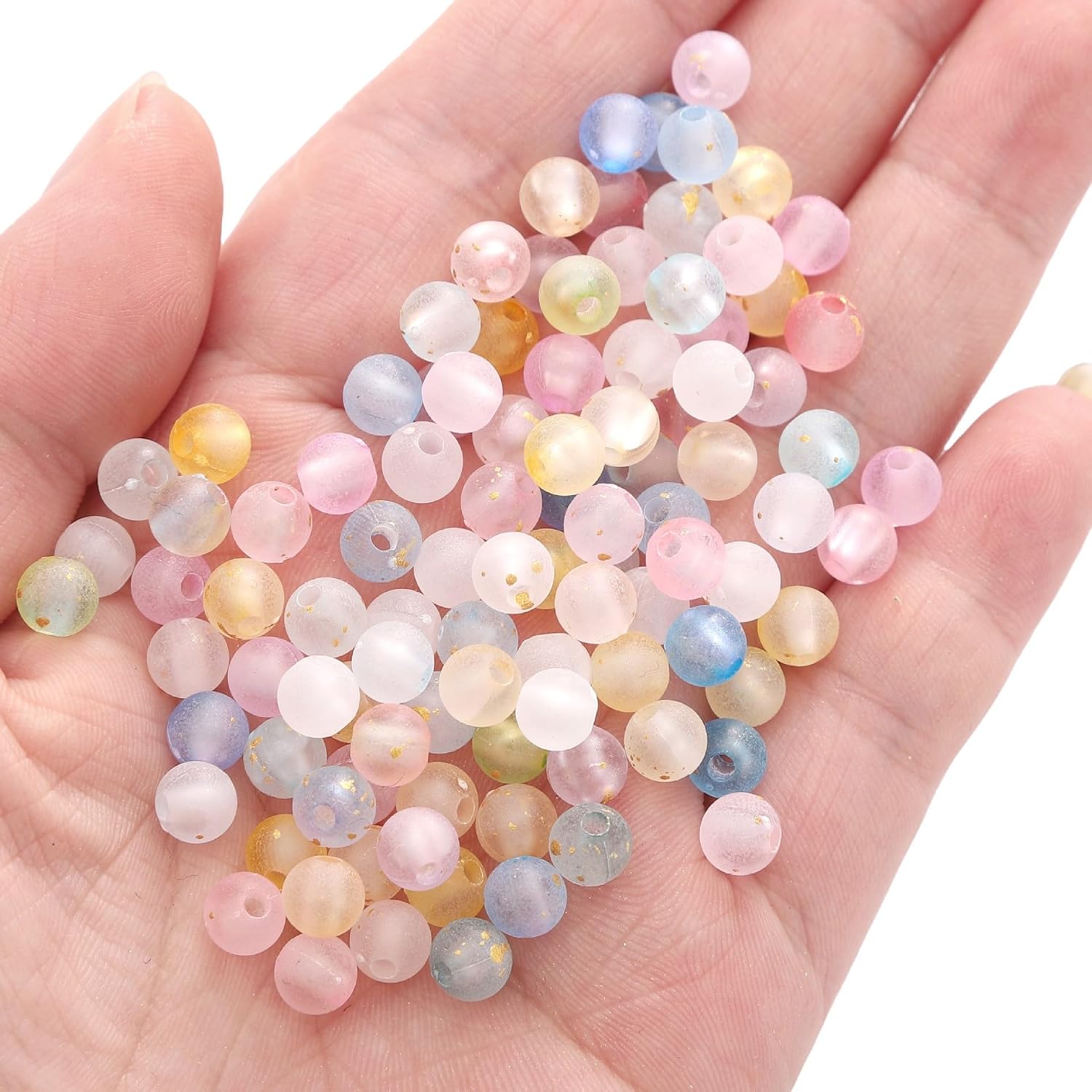 1000pcs Acrylic Frosted Round Beads for Jewelry Making 6mm Colorful Matte Beads with Golden Speckles Mini Circle Spacer Bead in Bulk for Necklace Bracelet Earrings DIY Craft Beading Supplies image 5