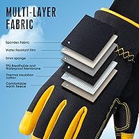 Vista 6 de Insulated Synthetic Leather Winter Work Gloves - 3M Thinsulate, Fleece-Lined, Water-Resistant Yellow&black