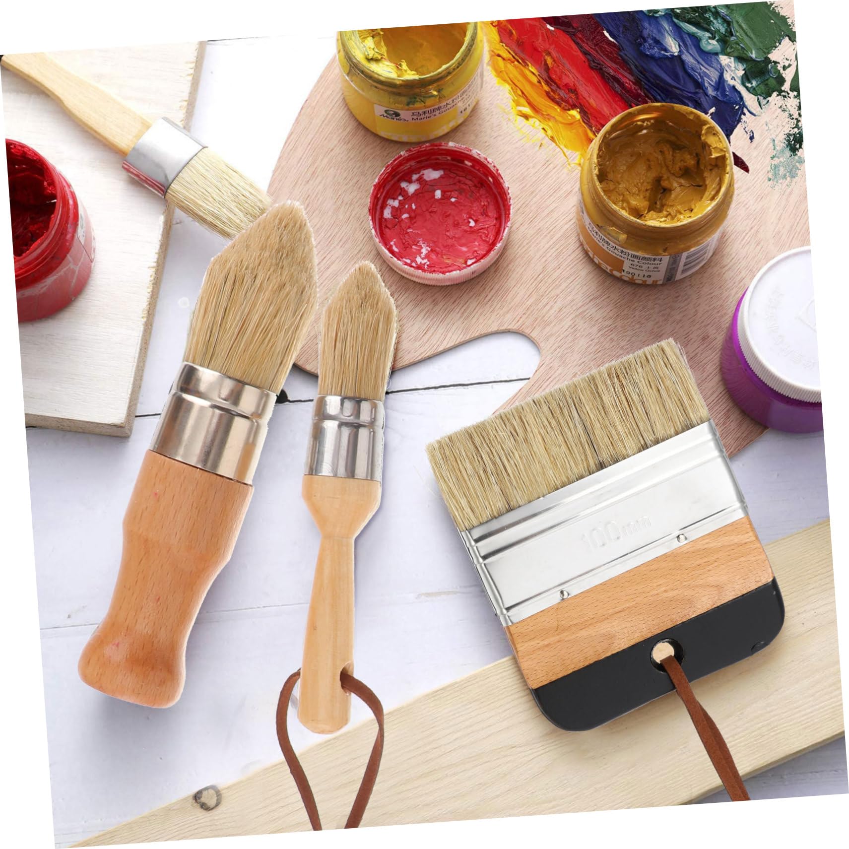 Anneome Juego de 5 Pinceles de Cerdas de Jabalí para Pintar Tiza Barniz Y Pintura Acrílica para Decoración Artística del Hogar