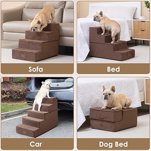 Miniatura 7 de EHEYCIGA Escaleras para perros pequeños, escaleras para perros de 4 escalones para camas altas y sofá, escalones plegables para mascotas para perros