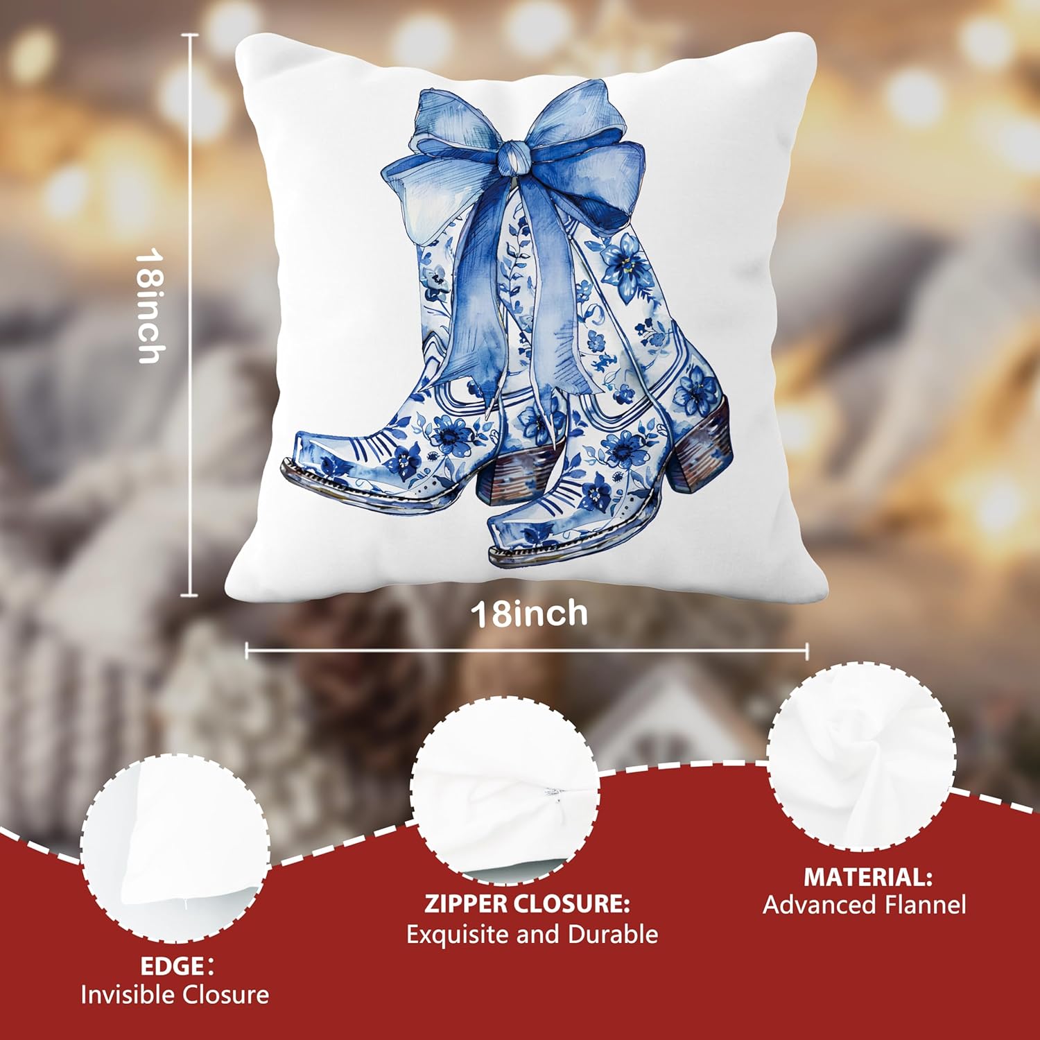 Blue and White Chinoiserie Western Pillow Covers 18x18, Coastal Cowgirl Gifts, Coquette Blue Bow Pillow Covers, Coquette Room Decor, Cowgirl Gifts, Grand Millenial Decor - Image 6