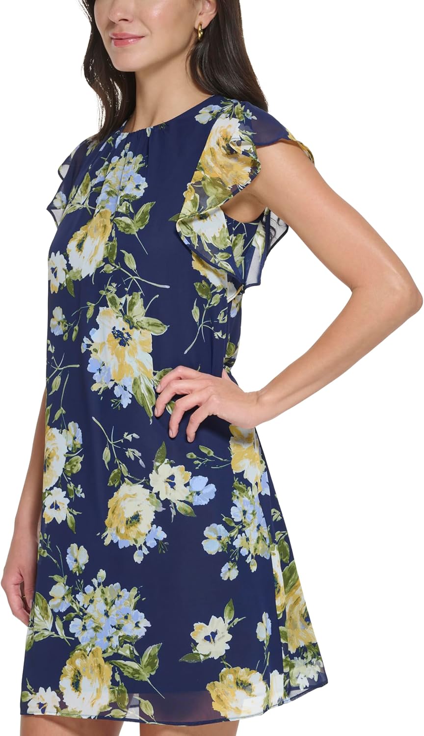 Jessica Howard Womens Ruffle Sleeve Jewel Neck Spring Dress - Image 4