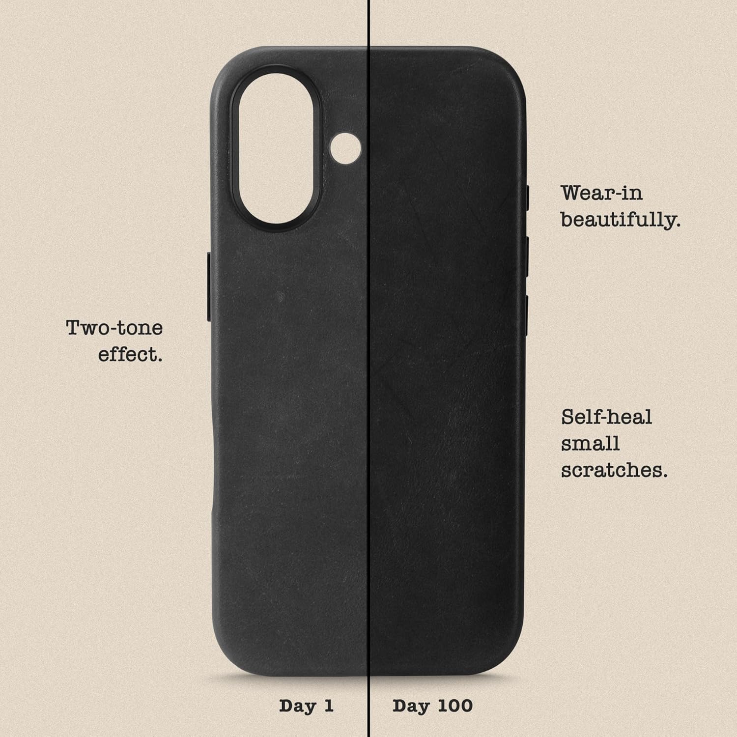 Handcrafted Premium Italian Leather Case for iPhone 16 - Compatible with Magsafe - Two-Tone Effect with Unique Patina Over Time - Graphite Black - Image 4