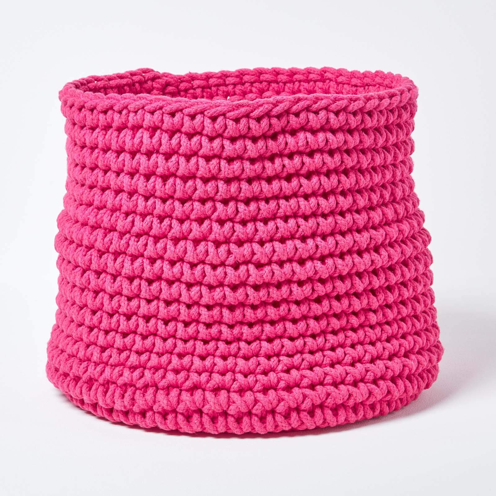 HOMESCAPES gestrickter Aufbewahrungskorb in pink, runder Strickkorb/Stoffkorb 42 x 37 cmaus 100% Baumwolle mit Grobstick-Optik