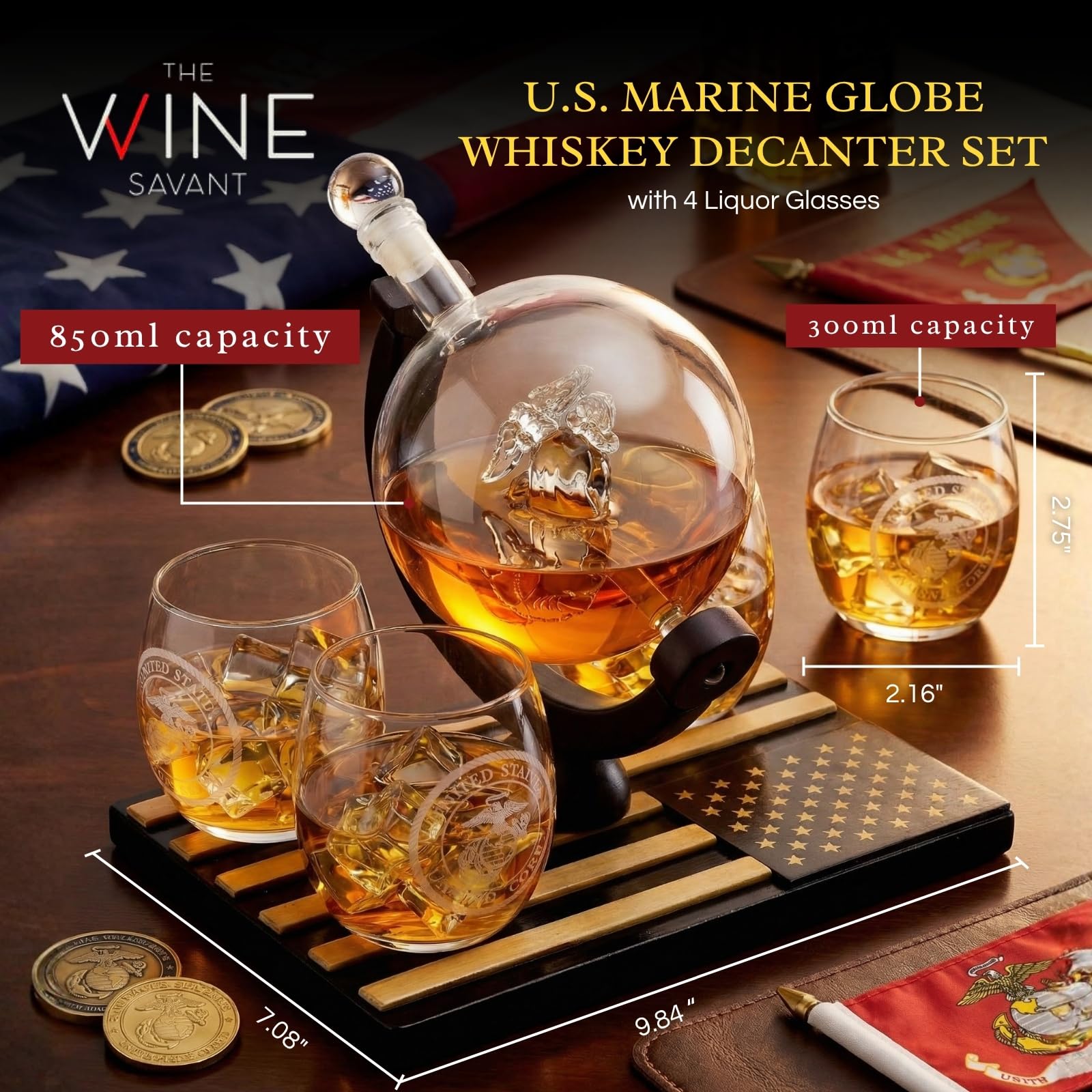 The Wine Savant Carafe à décanter avec 4 verres à whisky 1000 ml