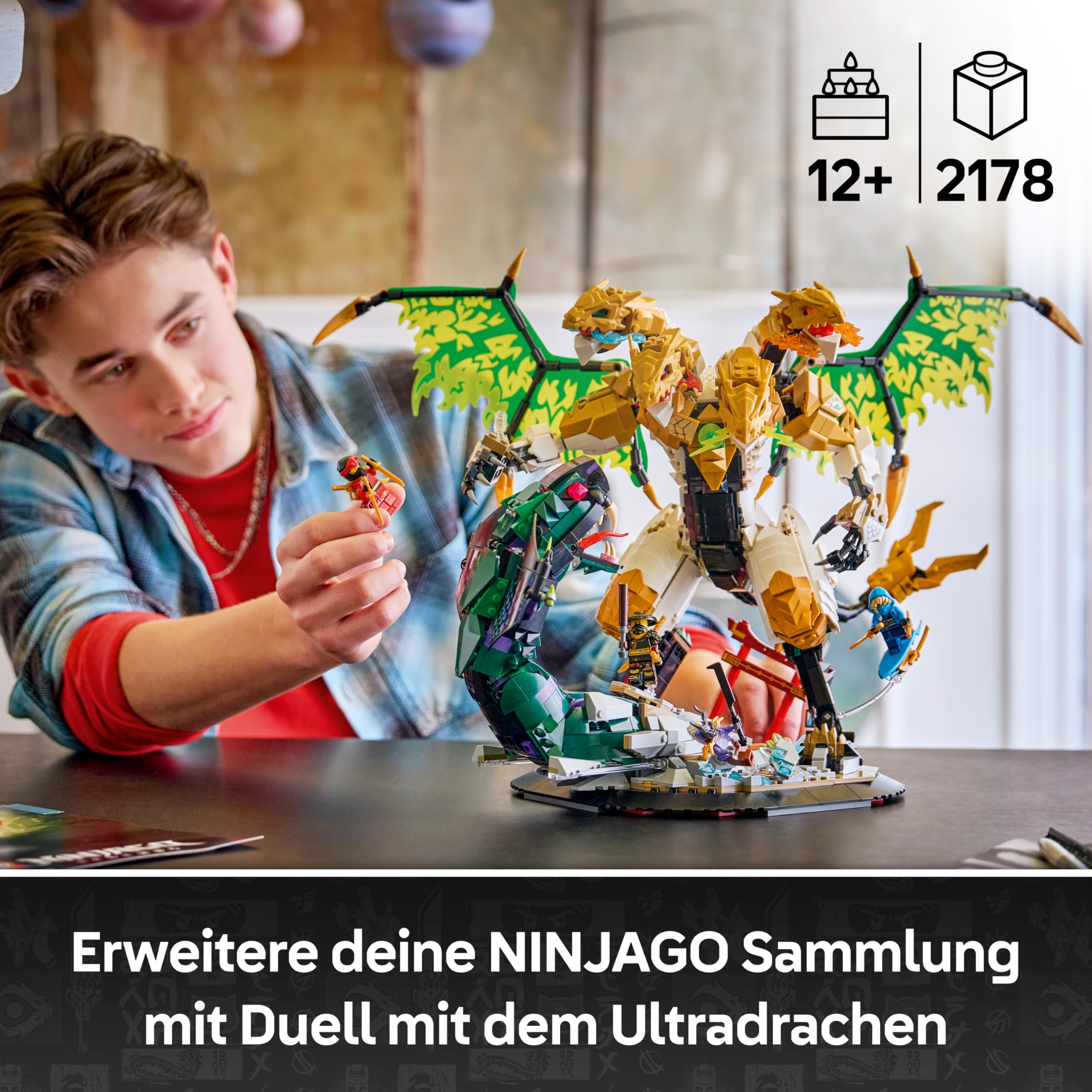 LEGO NINJAGO Duell mit dem Ultradrachen - Spielzeug mit 4-köpfiger Actionfigur, Schlange & 4 Minifiguren mit Katanas - Kinderzimmer Deko - Geschenk für Jungen ab 12 Jahren und Teenager-Fans - 71872