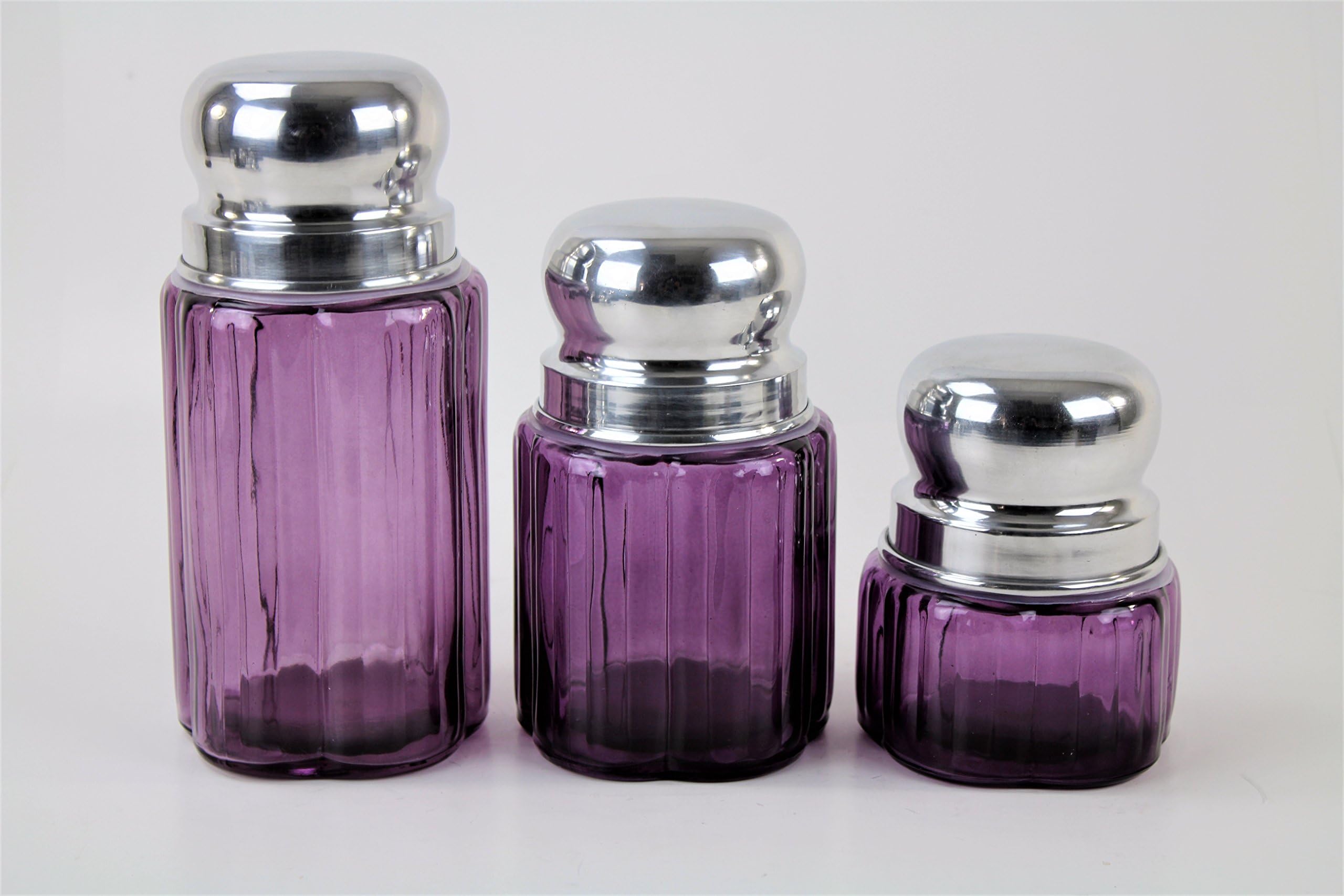PURPLE 3PC SMALL CANISTERS SETS (DOME TOP, SILVER) FREE SALT & PEPPER