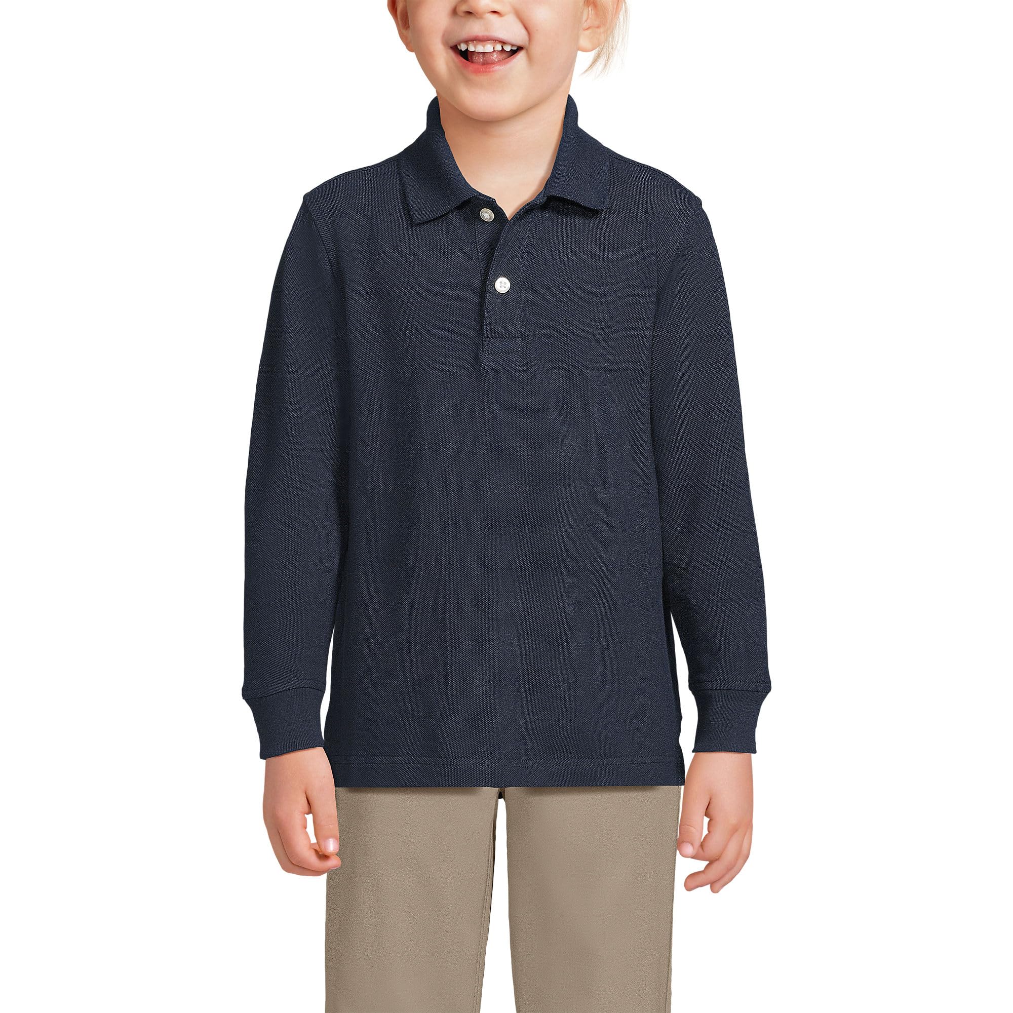 Lands' End School Uniform Kids Long Sleeve Mesh Polo Shirt