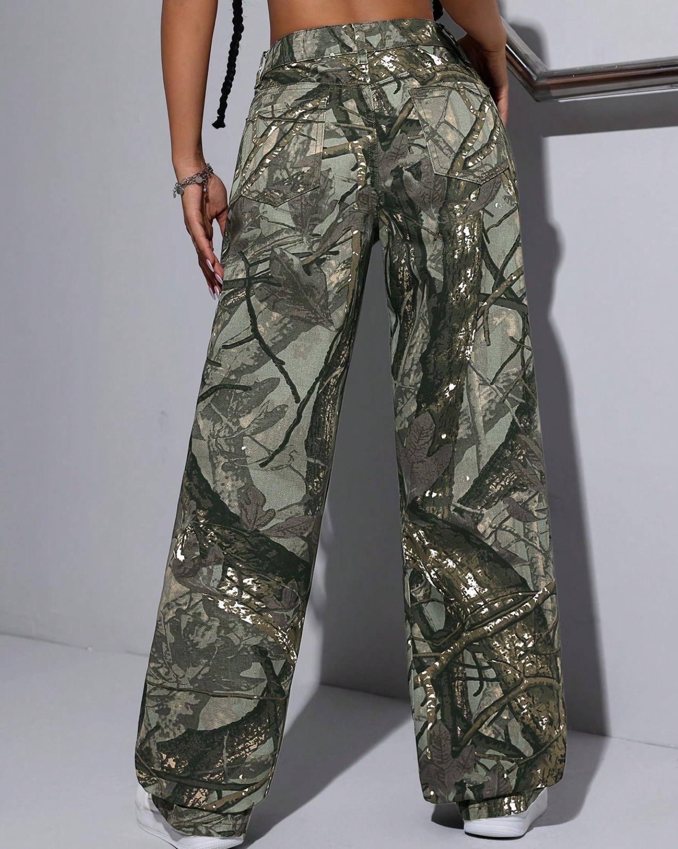 EZAPINE Cargohose für Damen, Camouflage, niedrige Taille, weites Bein, Jeans, schmale Passform, Sweatpants mit Taschen