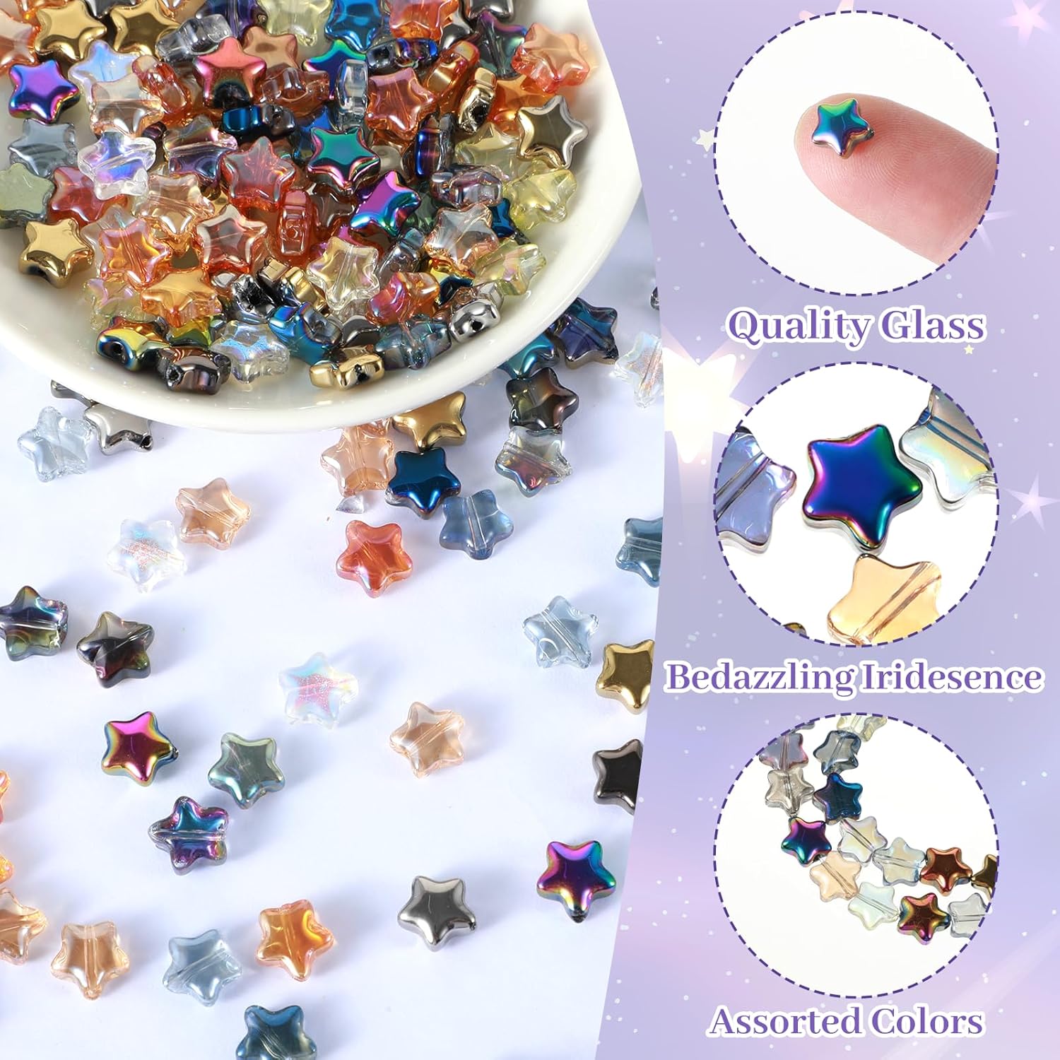 Grevosea 200 Pcs Star Beads for Bracelets, 8mm Glass Beads Bulk Crystal Loose Spacer Beads Star Charms for Jewelry Bracelet Necklace Making (Mixed Colors) - Image 2