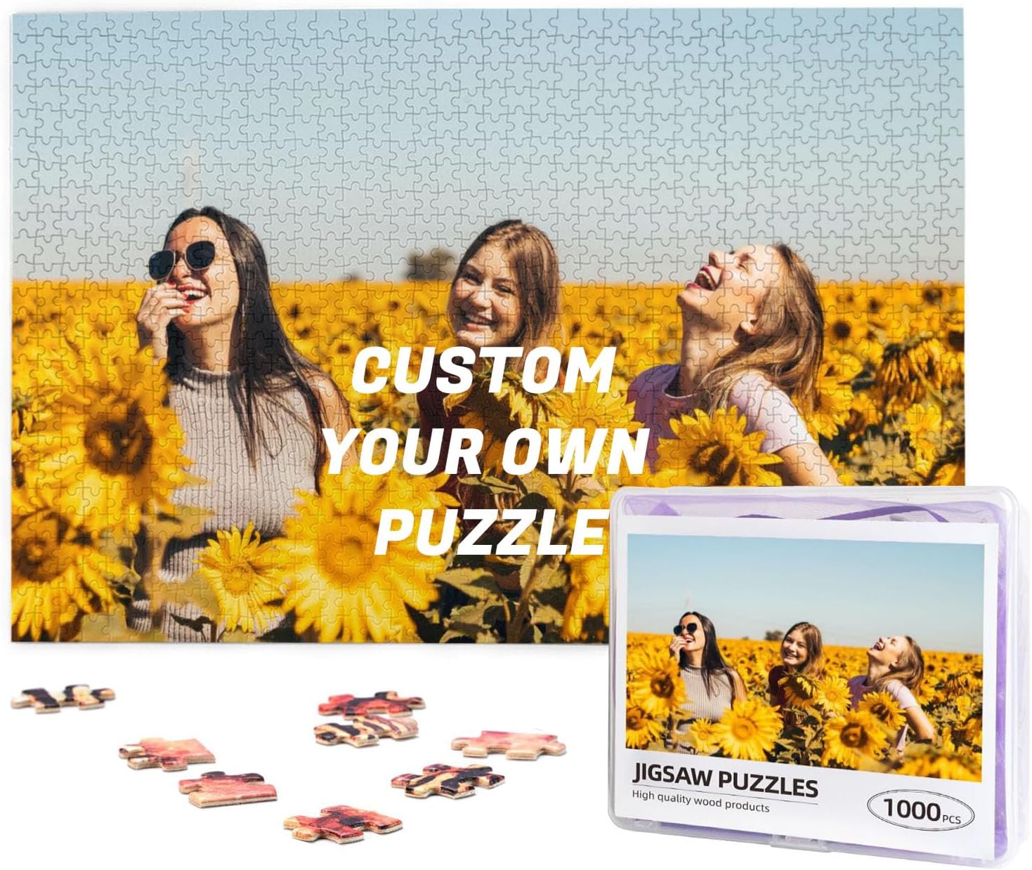 Personalised Photo Jigsaw 300, 500, 1000 Pieces, Personalised Jigsaw Puzzle with Your Own Picture, Custom Photo Puzzle for Adult Kids Teens with Plastic Storage Box (Horizontal 1000PCS)