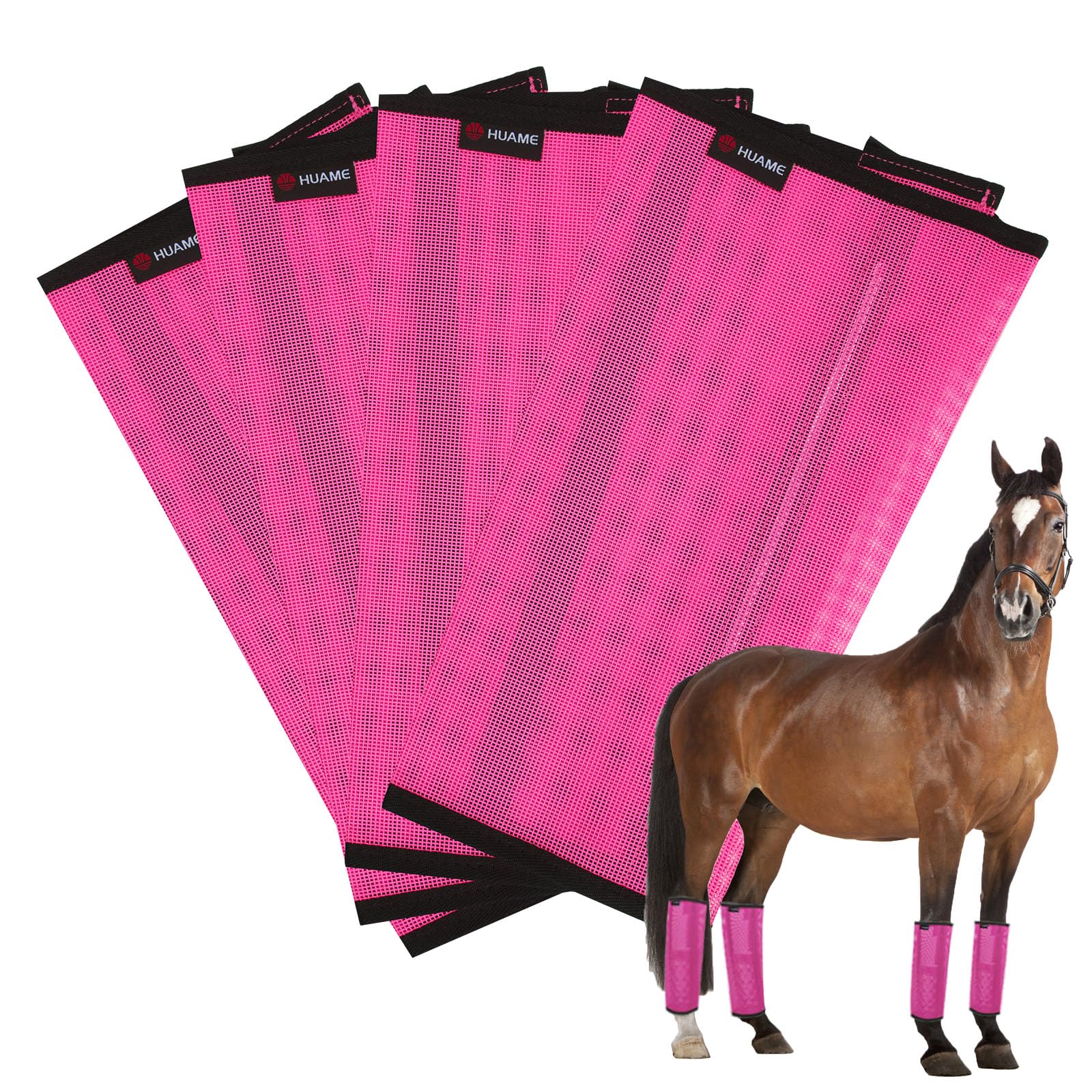 Horse Fly Boots, Breathable Mesh Protection Set of 4, Comfortable Horse Leggings, Breathable Mesh Design, Equine Supplies for Reduce Stomping, Hoof Damage &amp; Leg Fatigue (Rose Red, Medium)