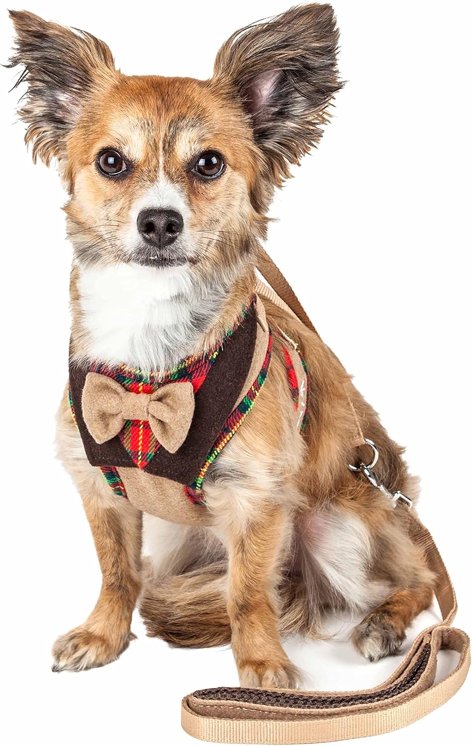 Pet Life ® Luxe 'Dapperbone' Mesh Reversed Breathable and Adjustable 2-in-1 Chest Dog Harness and Pet Leash with Fashion Bowtie