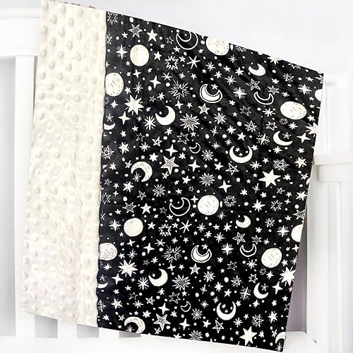 Miniatura 3 de Manta de bebé para niñas y niños, luna negra, estrella, minky, súper suave, manta de recepción de doble capa con respaldo punteado para recién