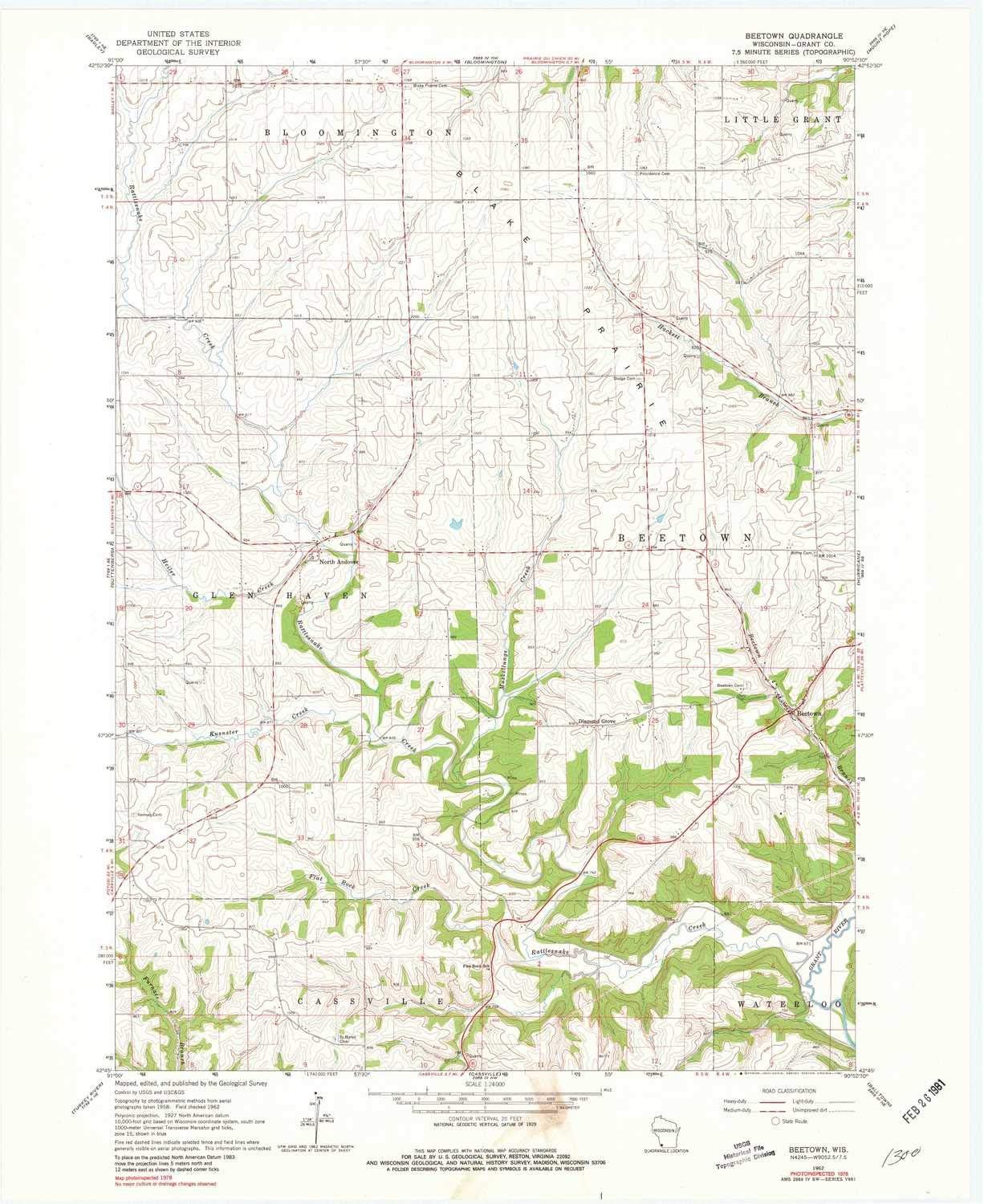YellowMaps Beetown WI topo map, 124000 Scale, 7.5 X 7.5