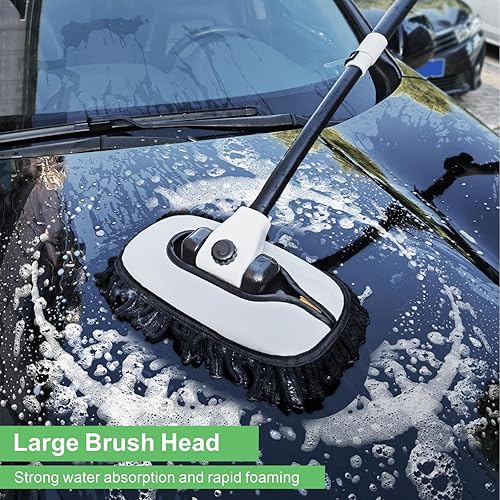 Miniatura 5 de Trapeador de lavado de auto, cepillo de lavado de auto doblado de 15, varilla ajustable de 3 secciones más barra de extensión de 56.7 pulgadas,