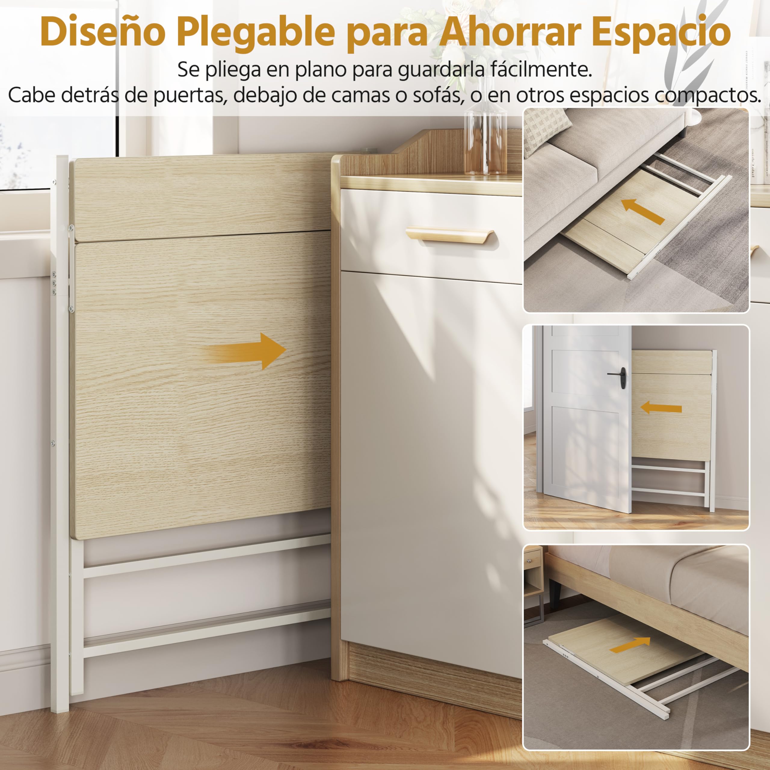 Yaheetech Escritorio de Ordenador Plegable 50x100x74.5cm con Estante de Monitor, Fácil de Plegar y desplegar, Adecuado para Dormitorio, Estudio y Salón, Beige