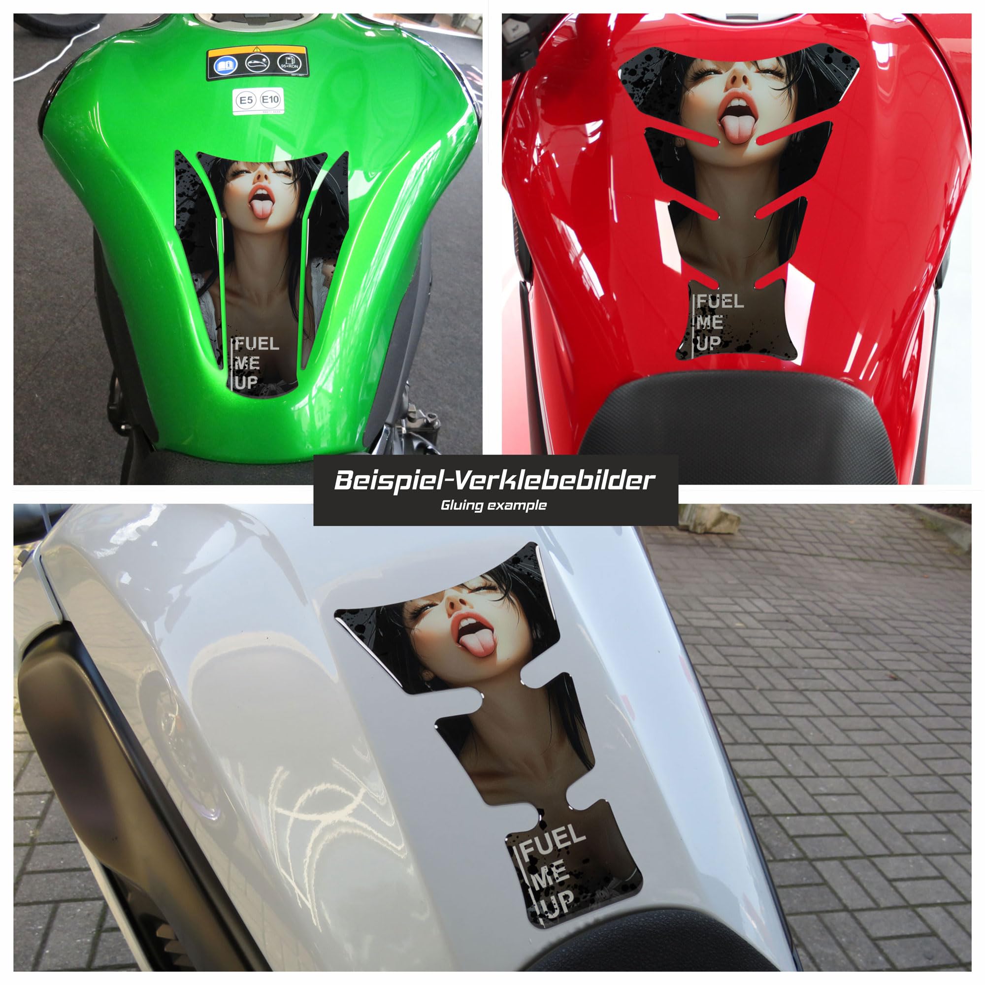 Tankpad Motorrad Schutzaufkleber Fuel me up Woman schwarz weiß X509961VA