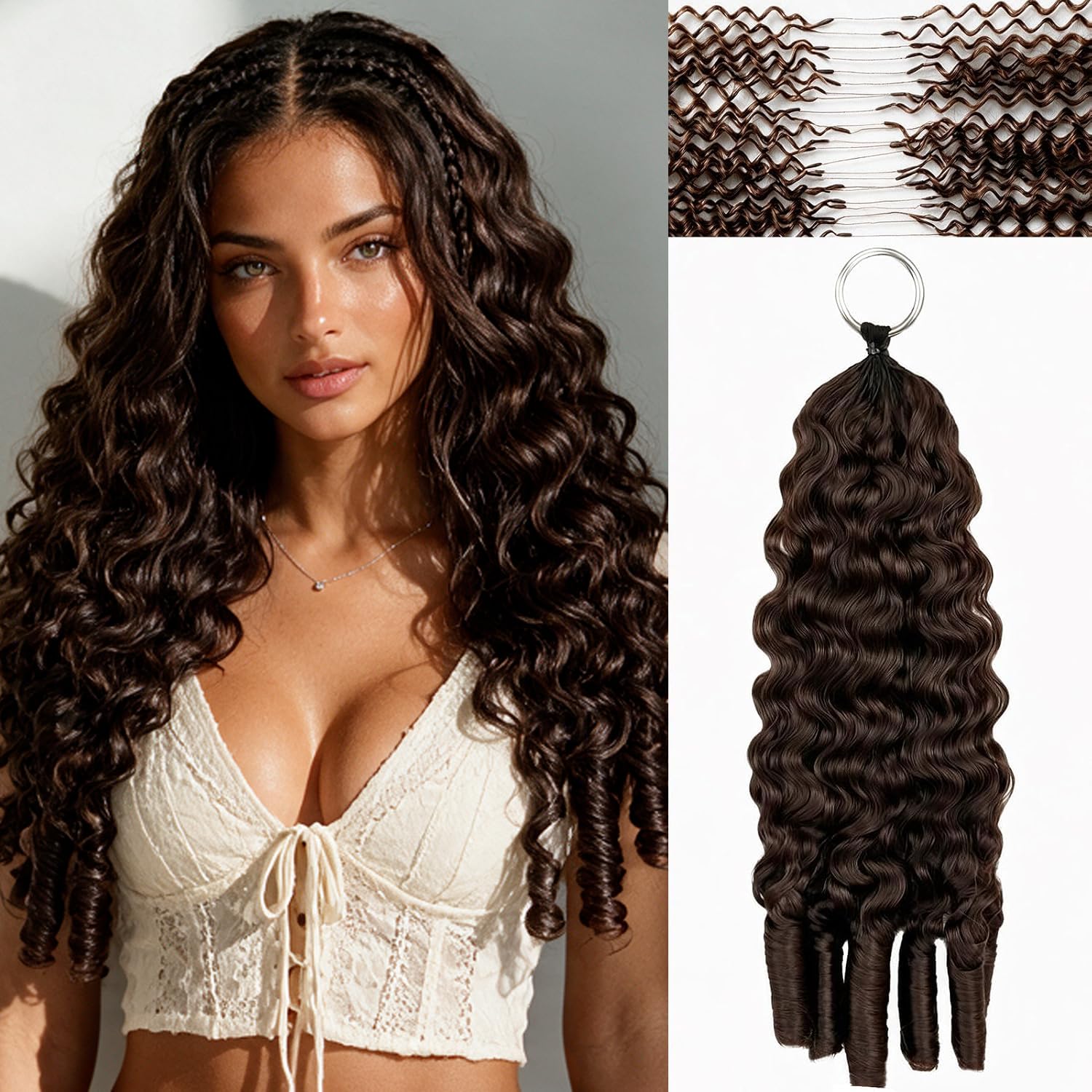 Lot de 50 mèches de cheveux humains pré-séparés au crochet à plumes, bouclés, 4# marron chocolat, 45,7 cm, pour femmes noires