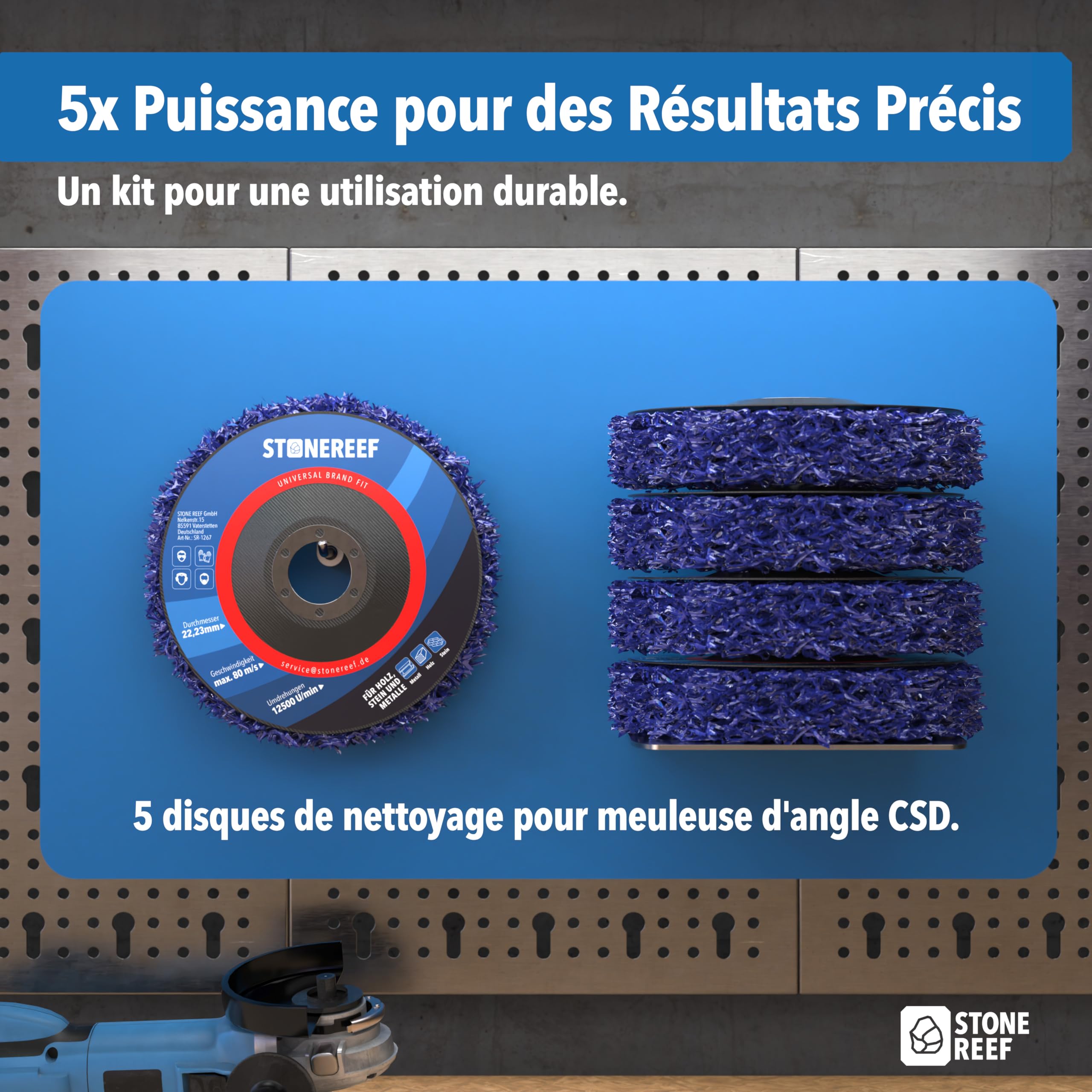 Lot de 5 disques de nettoyage [125 x 2,0 x 22,23 mm] CSD pour meuleuse d'angle – Disques à ébarber pour nettoyer, disque antirouille, disque de nettoyage grossier, meuleuse en métal et travaux