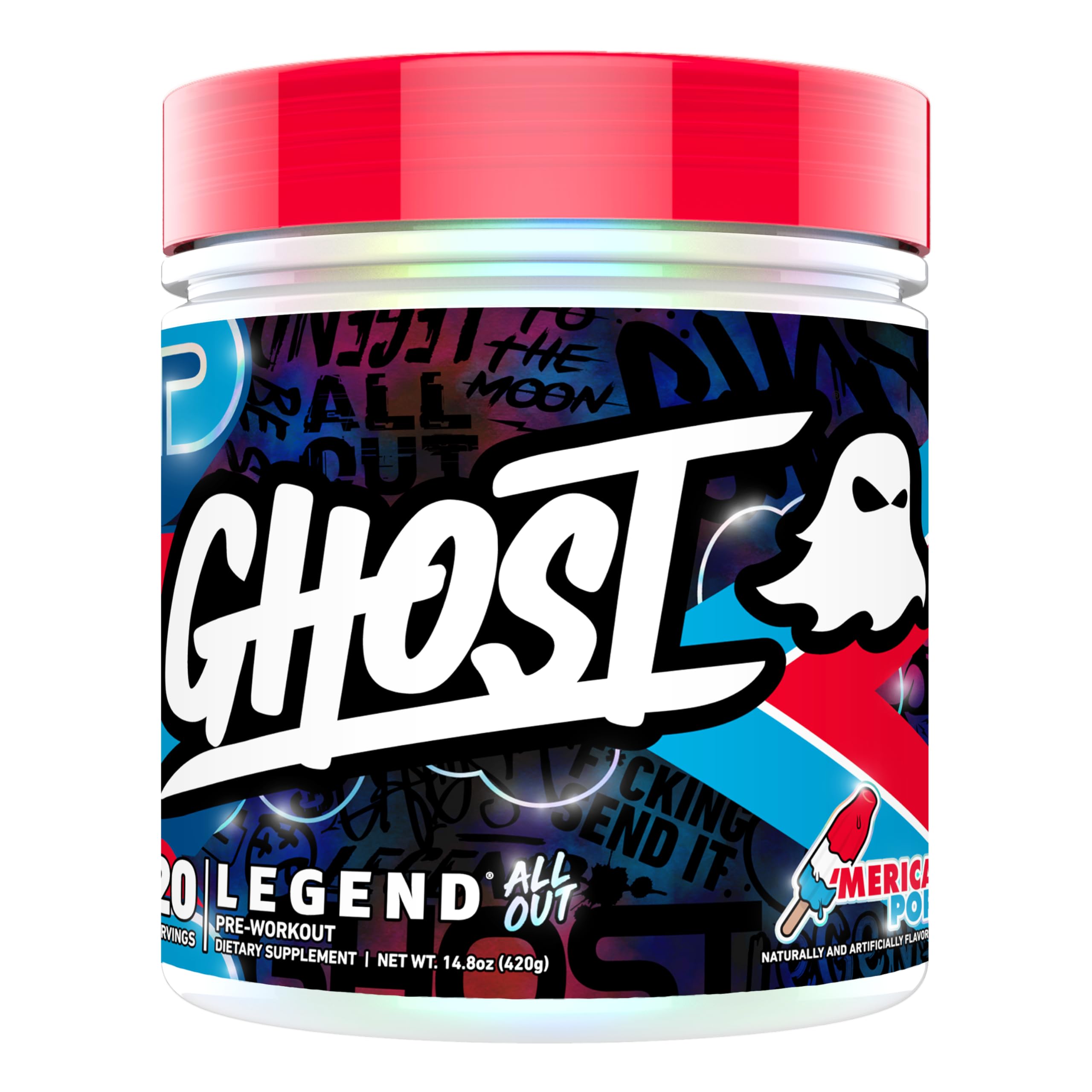 GHOST Legend All Out V2 Pre-Workout Powder, 'Merica Pop - 20 Servings - Pre-Workout Supplement for Men & Women - Energy & Pumps - Caffeine, Citrulline, Beta Alanine, Betaine & NO3-T