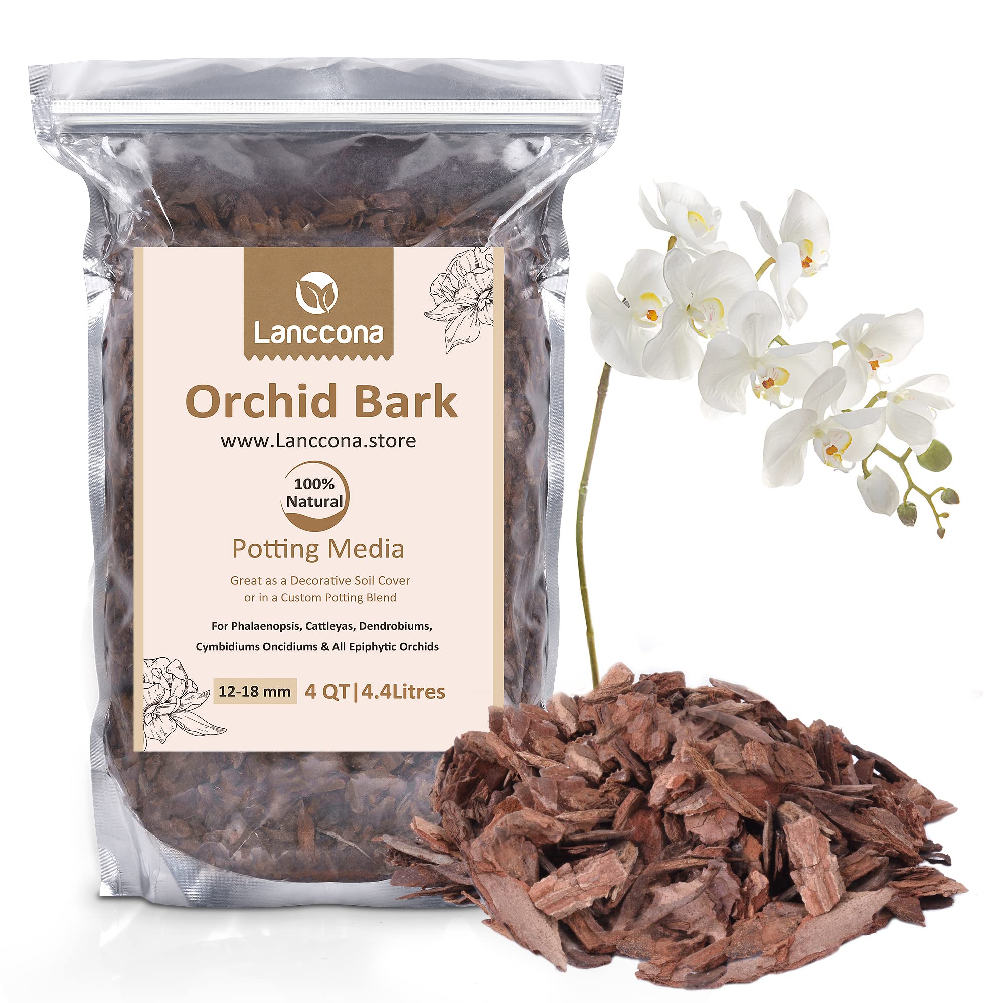 Buy Lanccona Orchid Potting Bark 4qts., All Natural Premium Grade Large Bark 1/2” 3/4” Size