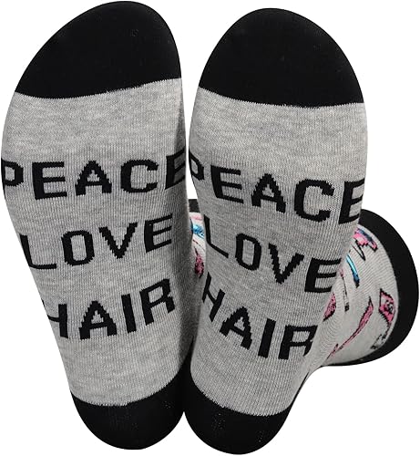 JXGZSO Divertidos calcetines de peluquería Peace Love Hair Barber Graduación Regalo Estilista Regalo Cosmetológico JXGZSO Divertidos calcetines de peluquería Peace Love Hair Barber Graduación Regalo Estilista Regalo Cosmetológico