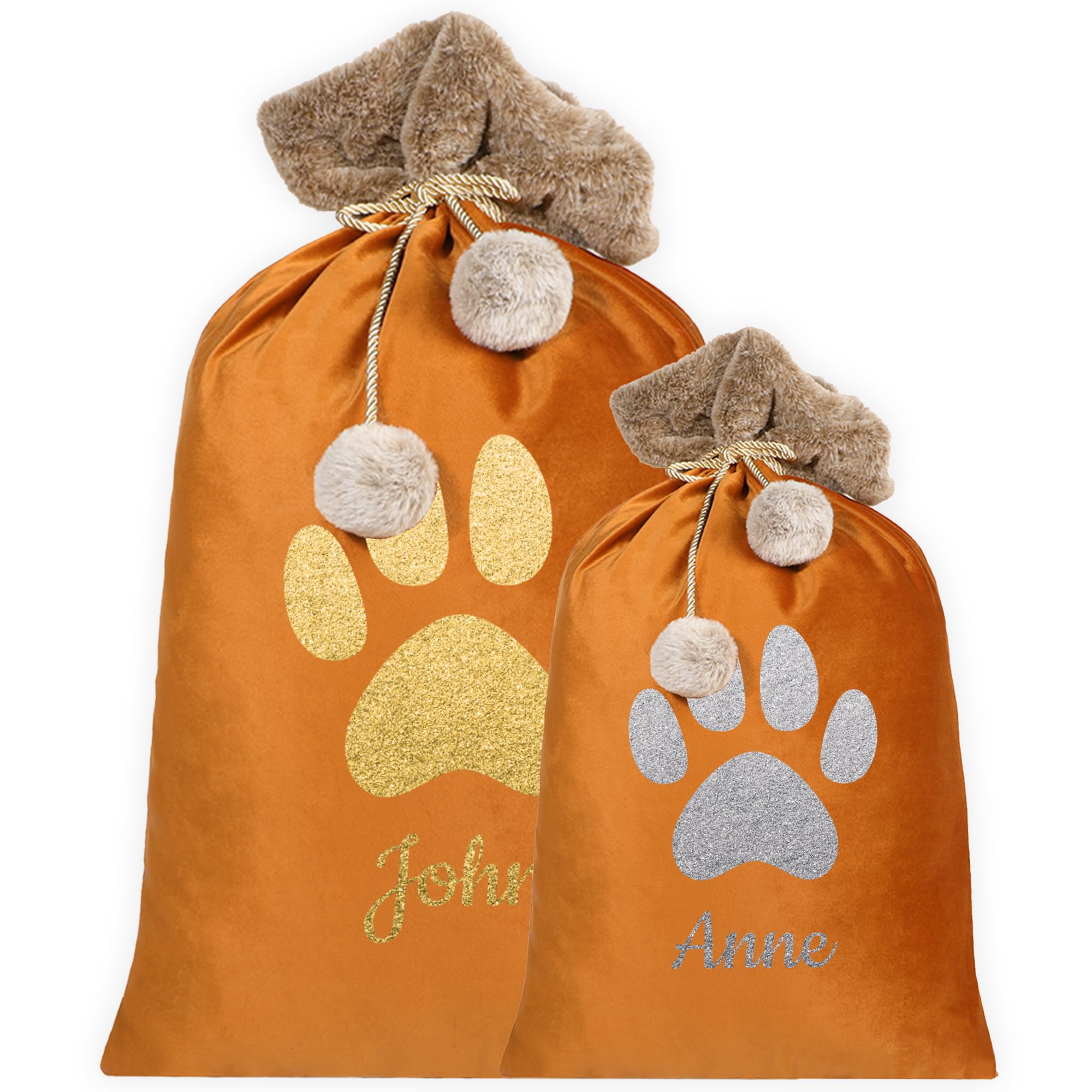 Print Maniacs Copper Personalised Cat Velvet Santa Stocking Sack With Luxury Fur Trim – Large Bag For Dog And Cats