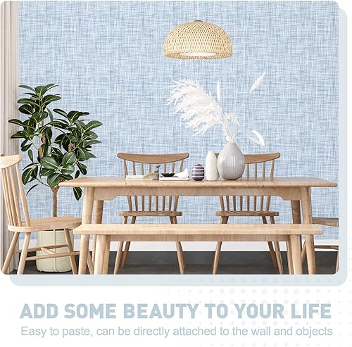 Miniatura 6 de Papel tapiz de tela de hierba azul claro, papel tapiz adhesivo con textura, papel de contacto de 17.3 x 120 pulgadas, papel tapiz vintage extraíble