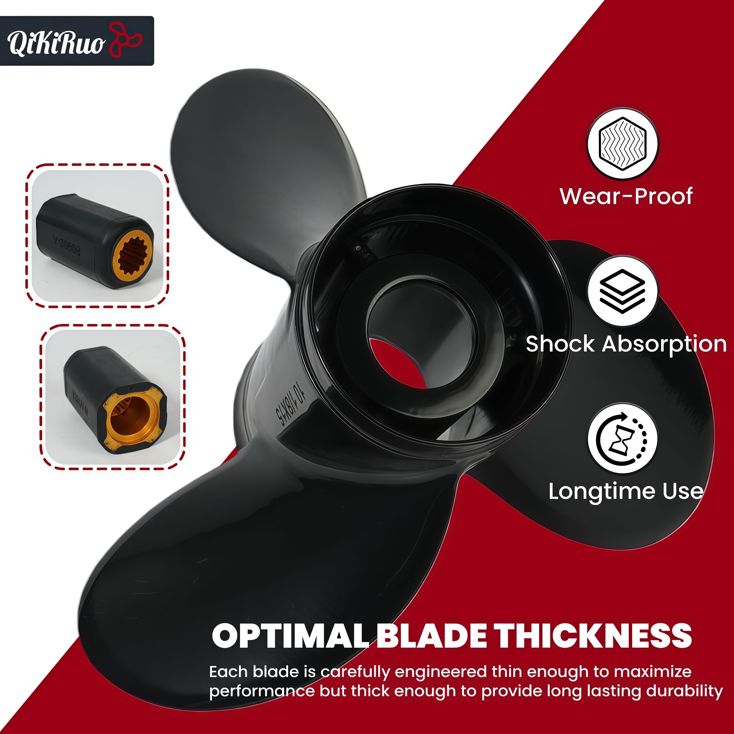 10 1/8 x 15 Propeller passend für Mercury 25/30/35/40/45/50/55/60/70/75 PS, Upgrade OEM 13 Spline Tooth Aluminium Außenbord-Requisiten, rechts, 48-73140A45