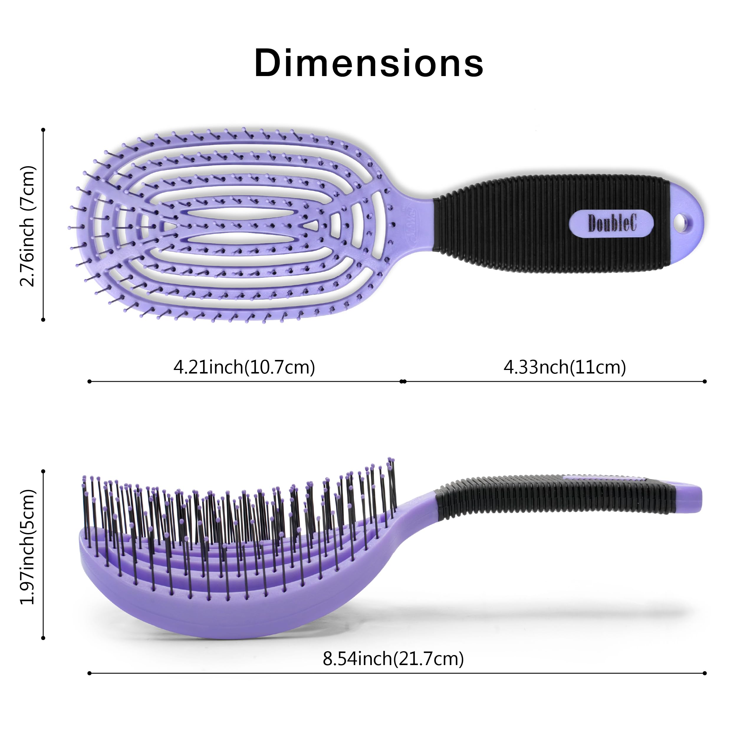 NuWay 4HAIR Opatentowana w USA podwójna zakrzywiona szczotka do rozczesywania DoubleC nadaje się do suszenia włosów (fioletowa)