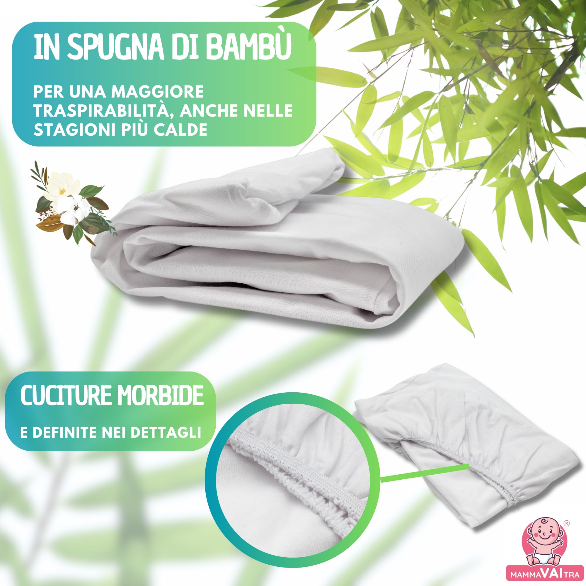 MammaVaiTra Coprimaterasso Singolo Impermeabile in Bambù 80x190x30 cm - 80x200x25 cm