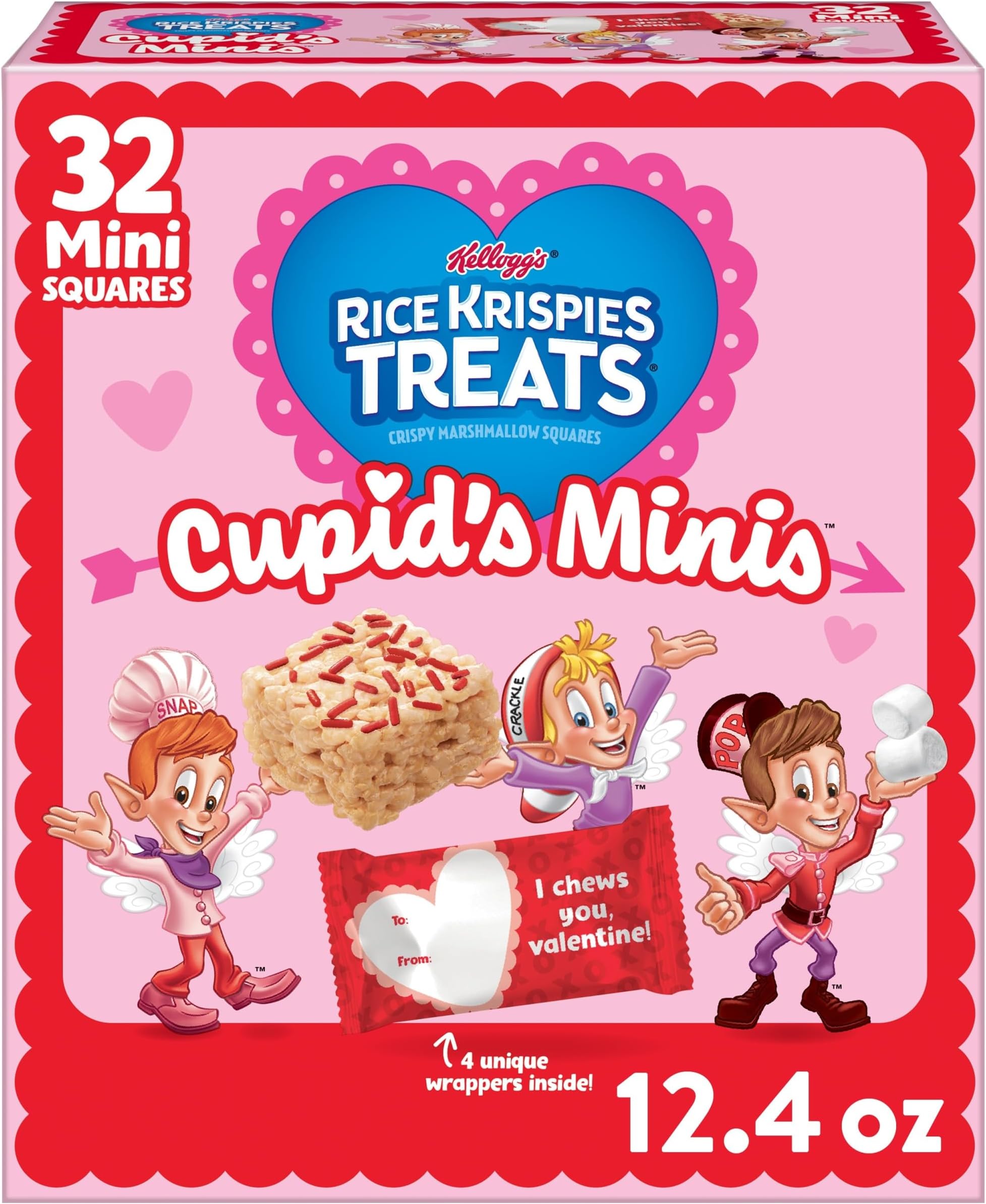 Mini Marshmallow Cereal Bars, Valentine's Day Snacks, Original with Holiday Sprinkles, 12.4oz Box (32 Count)​