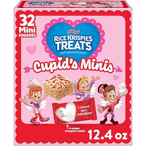 Rice Krispies Treats Mini barras de cereales de malvavisco, aperitivos para niños, aperitivos para el día de San Valentín, originales con chispas