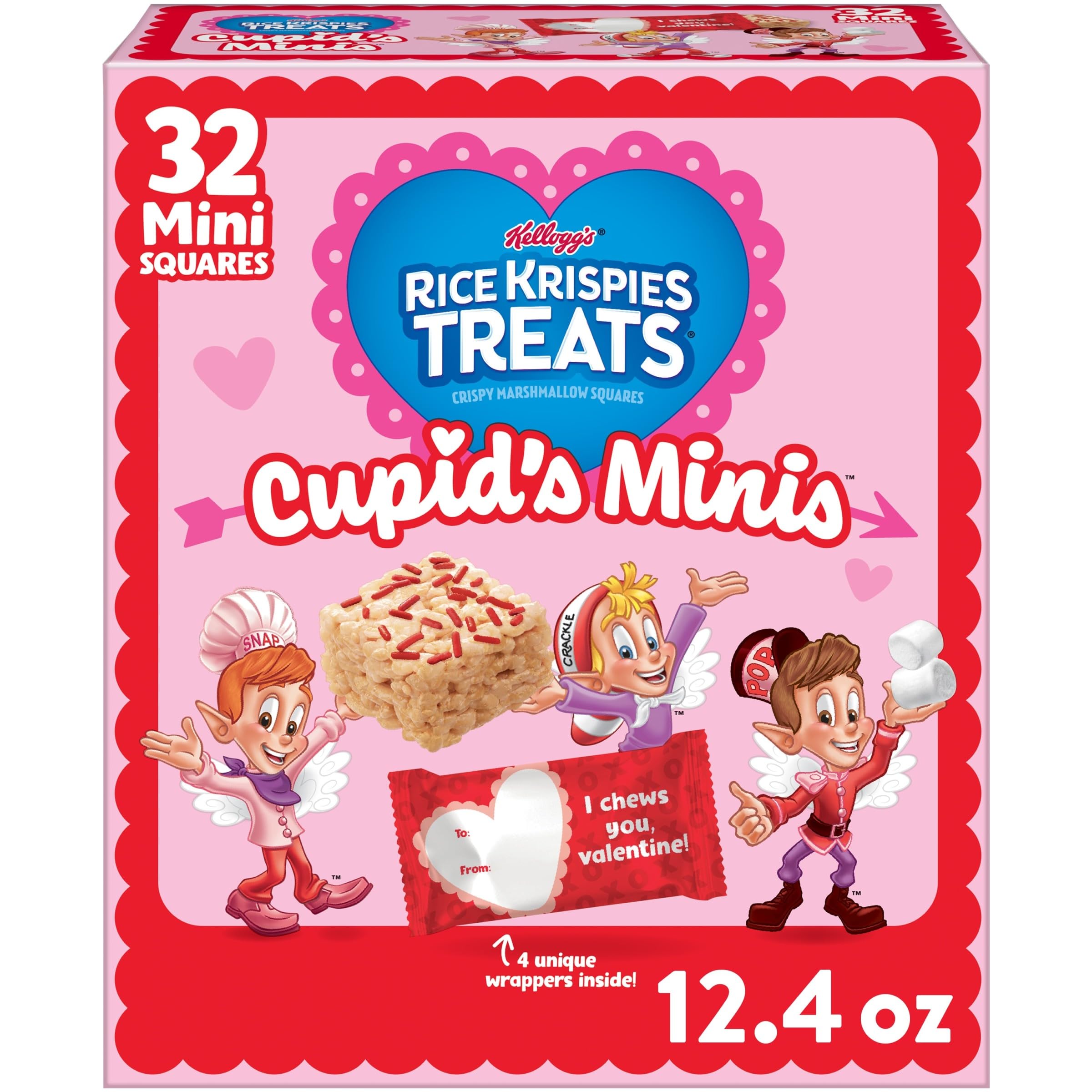 Mini Marshmallow Cereal Bars, Valentine's Day Snacks, Original with Holiday Sprinkles, 12.4oz Box (32 Count)​