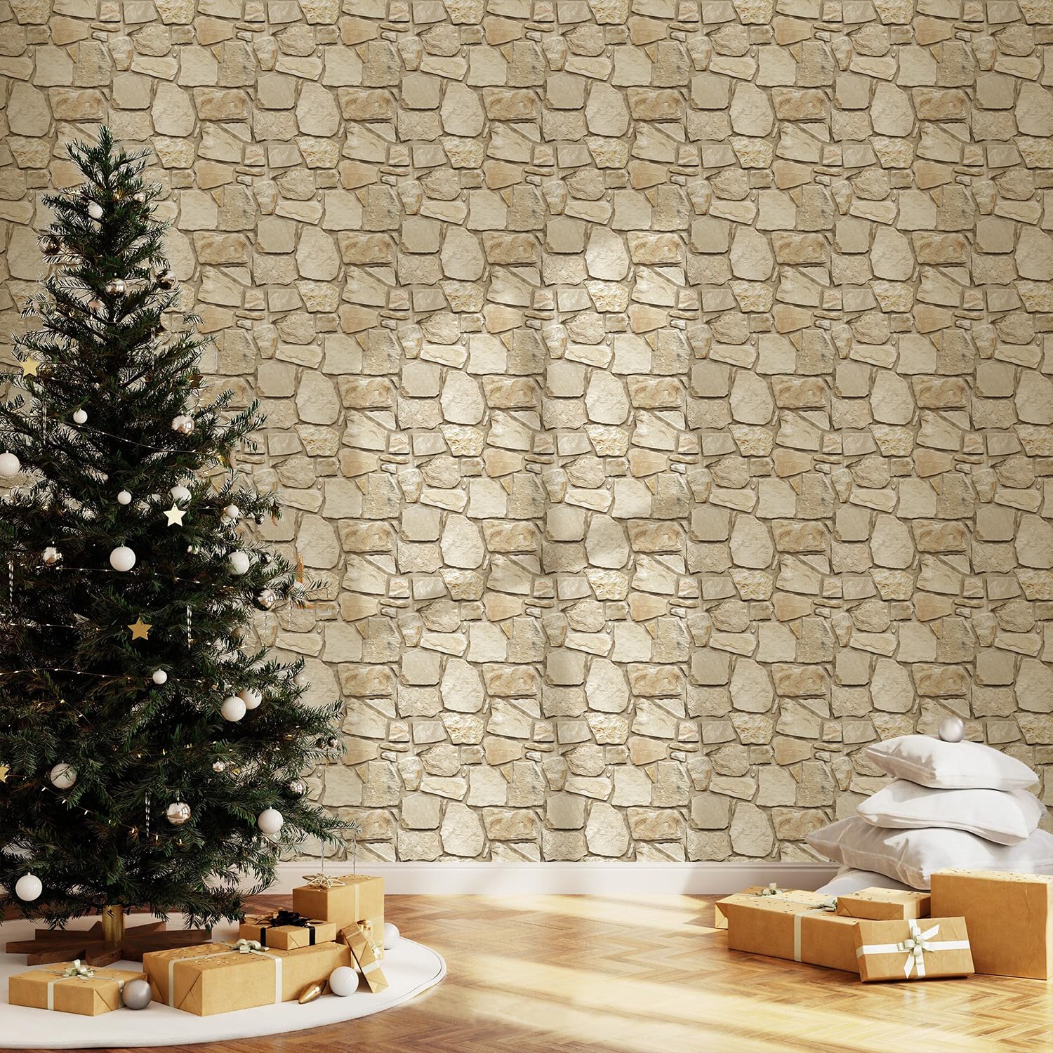 Commomy Panneaux Muraux 3D Effet Pierre Brique Autocollant, 10 Pièces, Papier Peint Brique Auto Adhesif Mural 3D, 30 x 30 cm, PVC Revêtement Mural Imperméable pour Salon Cuisine Cheminée Chambre