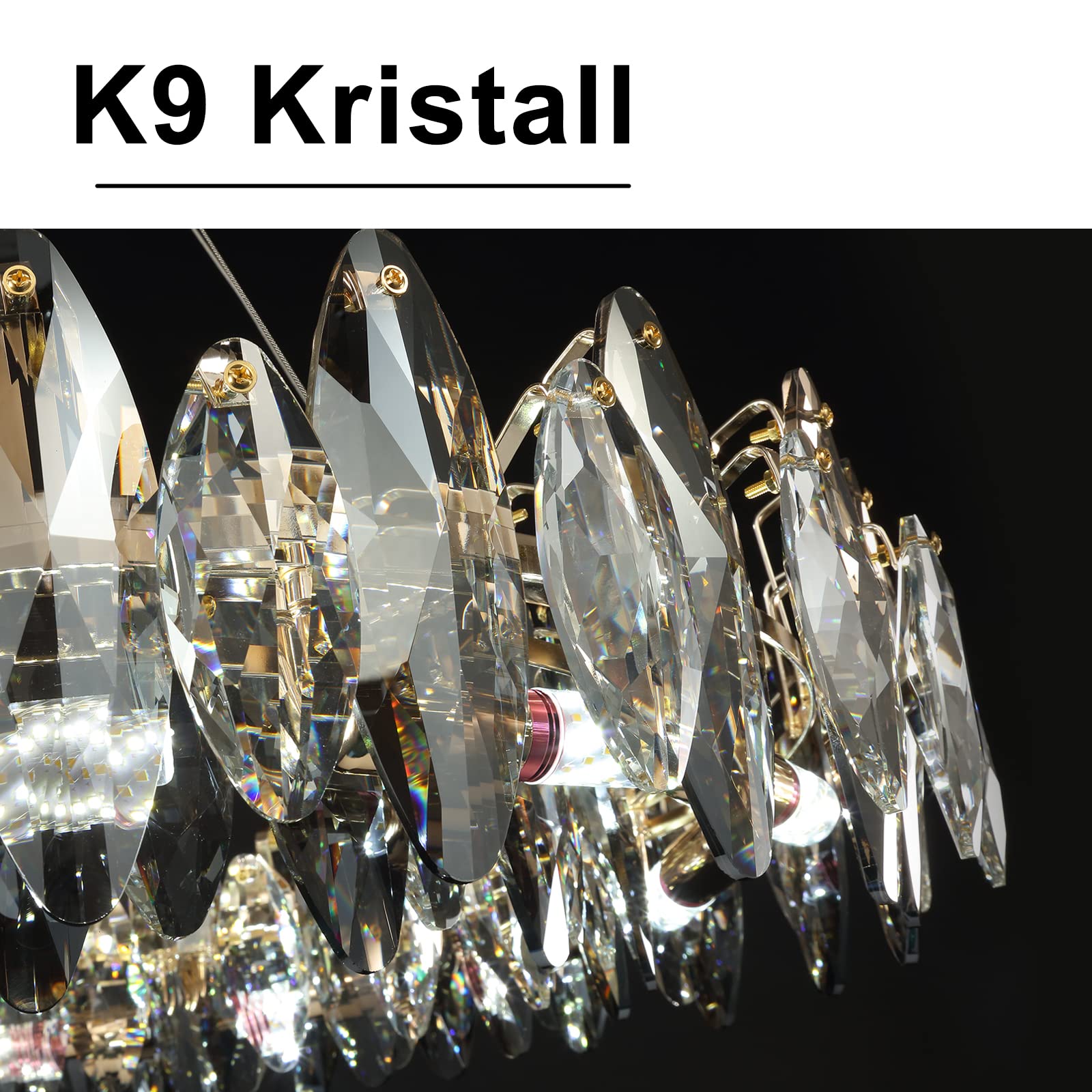 AHXIAOZN Modern LED Kristall Kronleuchter Luxus,Funkelnder Eiförmiger Kristall Deckenleuchte Gold,8xE14 Wohnzimmer Pendelleuchte,8-Flammig