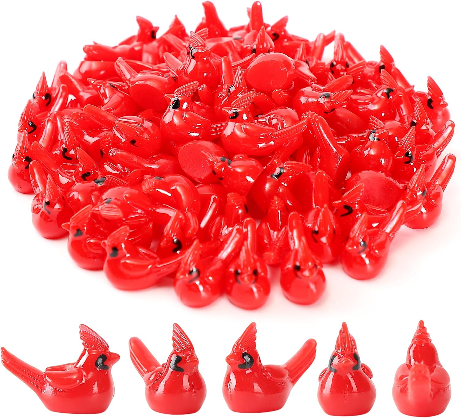 160 Pcs Mini Resin Red Cardinal Birds Christmas Tree Ornaments Bulk Tiny Animals Figurines for DIY Craft Supplies Mini Garden Decor Party Cake Toppers Dollhouses Xmas Gift