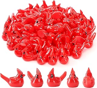 80 Pcs Mini Resin Red Cardinal Birds Christmas Tree Ornaments Bulk Tiny Animals Figurines for DIY Craft Supplies Mini Garden Decor Party Cake Toppers Dollhouses Xmas Gift