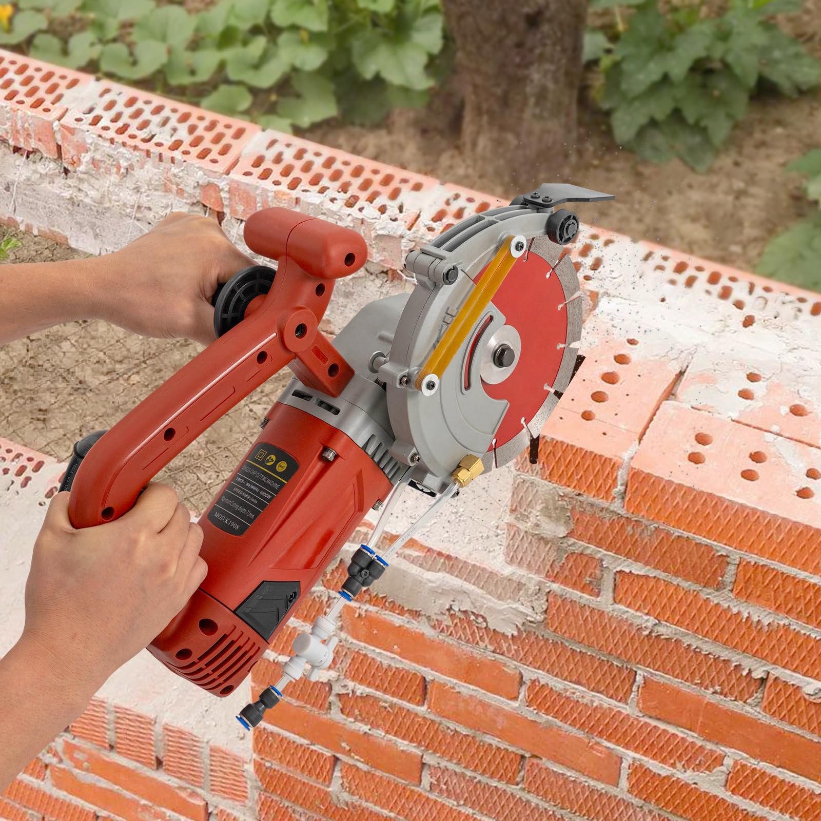 Macchina per taglio a umido 4800 W, sega elettrica per calcestruzzo con pompa dell'acqua, profondità di taglio 71 mm per fessure per muri, taglierina per calcestruzzo e pietra, 220 V (rosso)