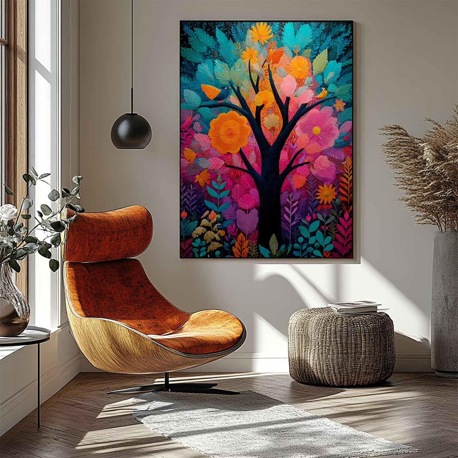 Drzewo Malarstwo Numery Dorosły Ptak Malarstwo Numery Dzieci 80x110cm, Aktywność Ręczna Dorosły Malarstwo według numerów Wodoodporna Przejrzystość Kolor Płótno 36 Kolory Akrylowa Farba i Pędzel