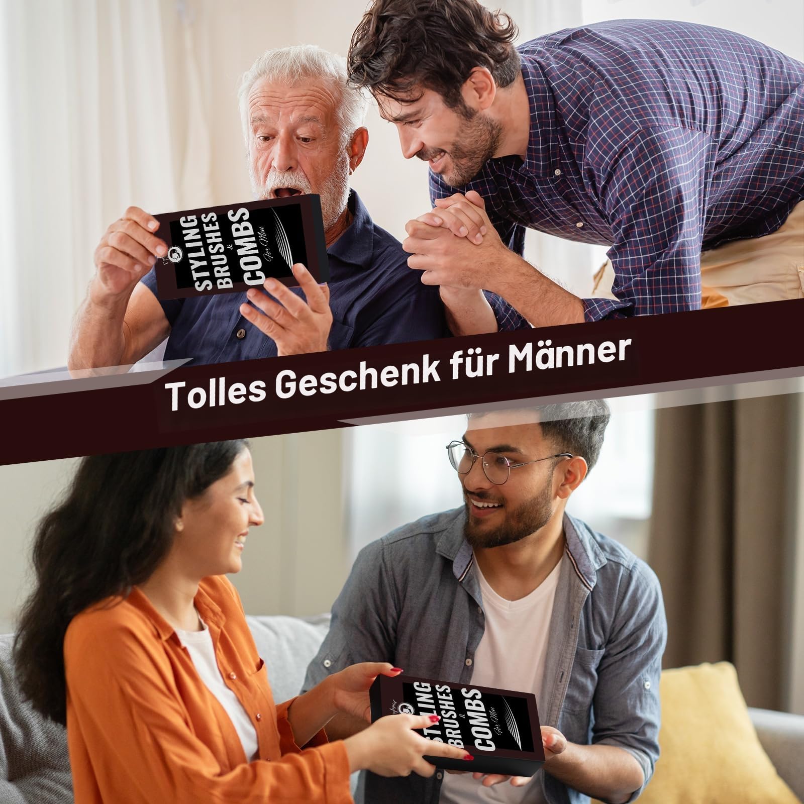 Haarbürste Kamm Männer Styling,Wildschweinborsten Bartbürste Herren,Rundbürste,Lockenkamm,Kamm Grobzinkig,Sleek Bürste,Bartkamm,Friseur Kamm Set