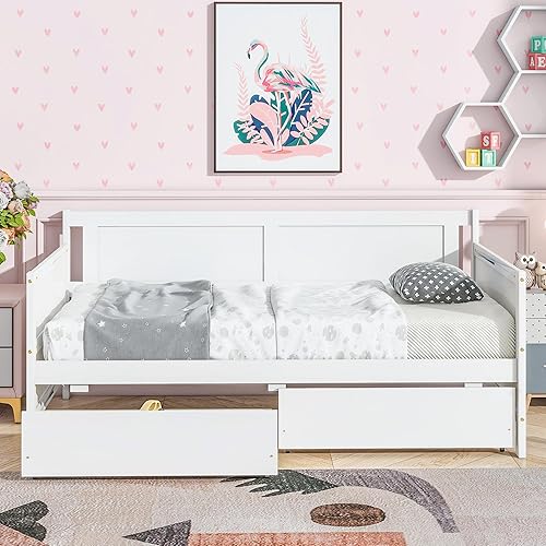 Miniatura 10 de Merax Sofá cama con nido, marco de cama de madera maciza para adolescentes y adultos, fácil montaje, no necesita somier, gris