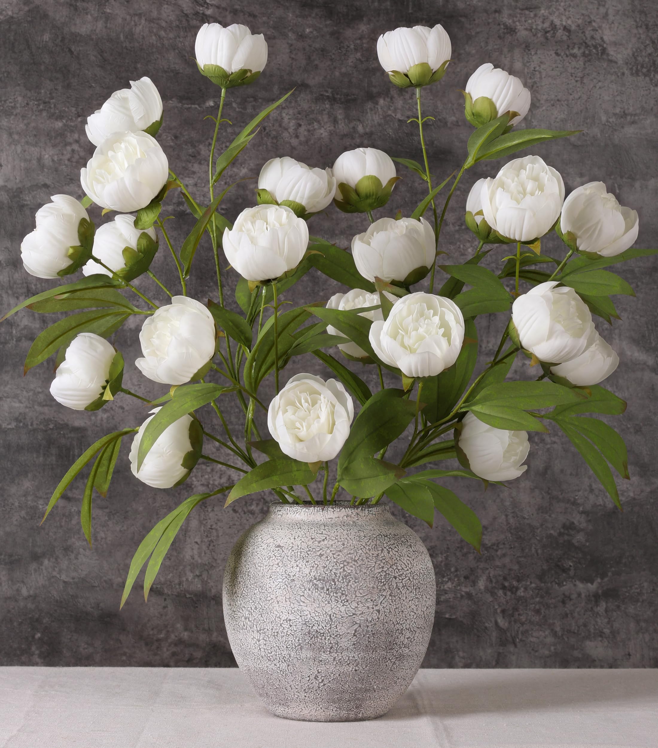 Photo 1 of florisso 6 Pcs 27" Faux Silk Artificial Peony Flowers, Fake Peony Branches for Vase DIY Bouquet Centerpieces Wedding Shower Decorations, White