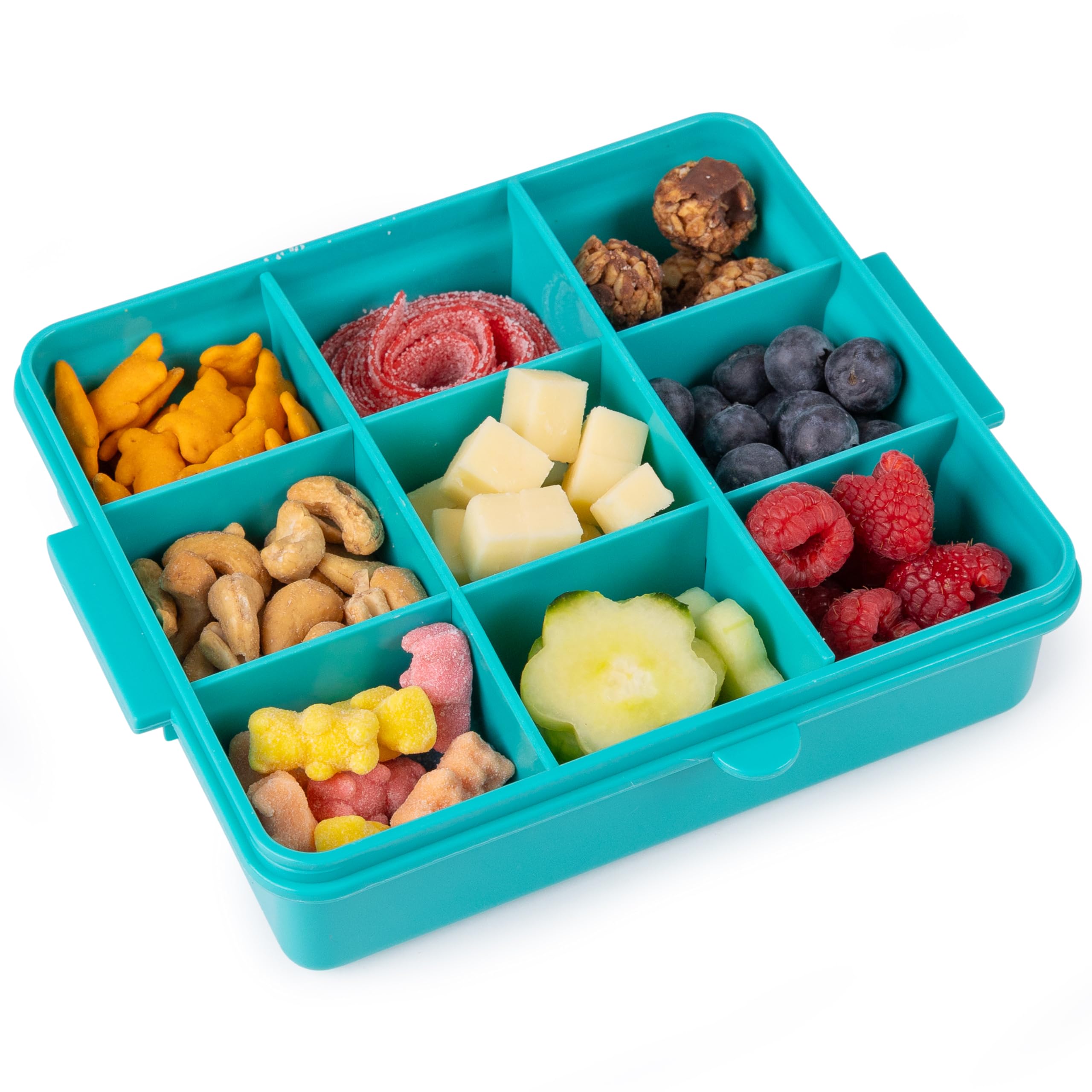 Travel Snack Box for Kids - Customizable Snackbox Container Organization System with Removable Dividers and Fun Silicone Character Decorations - Air-Tight Dishwasher-Friendly Toddler Food Containers
